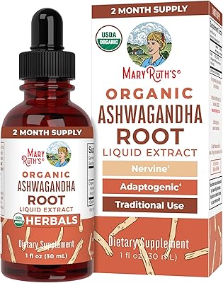 MaryRuth Organics Ashwagandha Root | USDA Organic Ashwagandha Liquid Drops | Stress Relief, Natural Calm, Relaxation and Mood Support Supplement | Adaptogenic | Nervine | Vegan | Non-GMO | 60 Servings