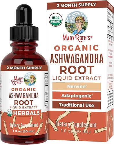 MaryRuth Organics Raíz de Ashwagandha | Gotas líquidas orgánicas de Ashwagandha USDA | Alivio del estrés, calma natural, relajación y apoyo del