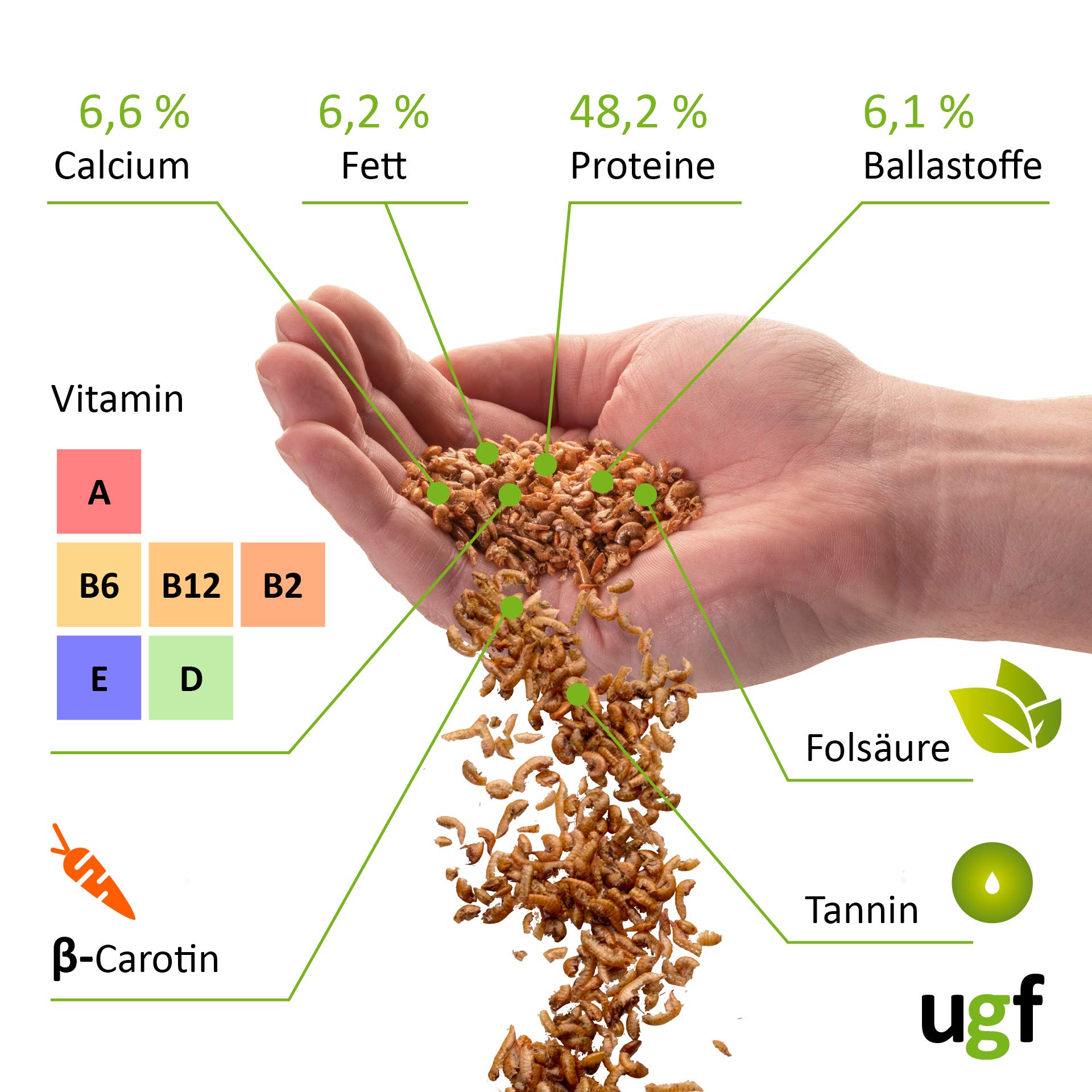 UGF - Camarones Gammarus Premium Deshidratados de Agua Dulce - 318 g en un Cubo de 3 litros, Alimento para Tortugas, Peces de Acuario, Ajolotes, Hámsteres, Erizos, Carpas Koi y Ratas — view 6