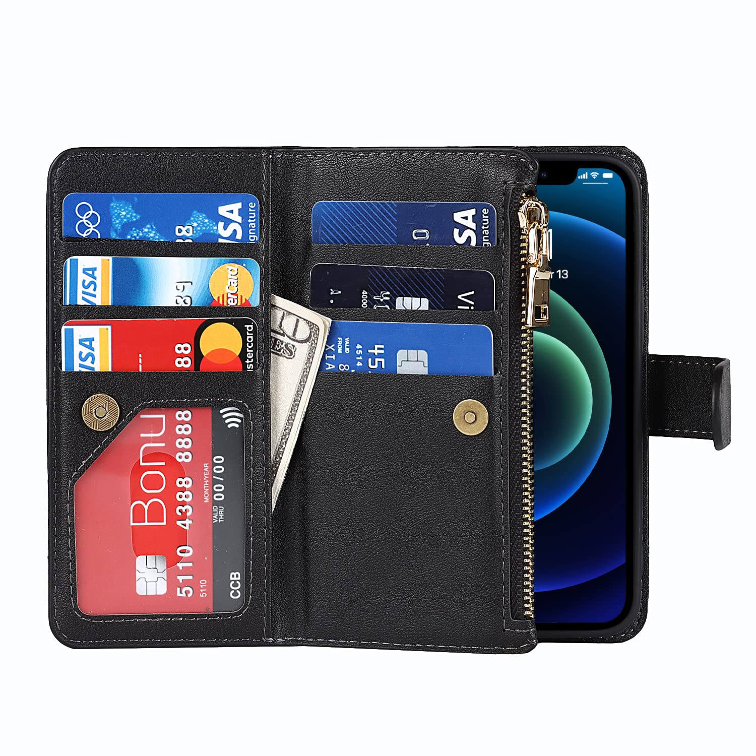 FMPC Custodia A Libro Con Portafoglio E Supporto Per IPhone 12 Mini, In Pelle PU E TPU, Chiusura Magnetica, Colore Blu - 4