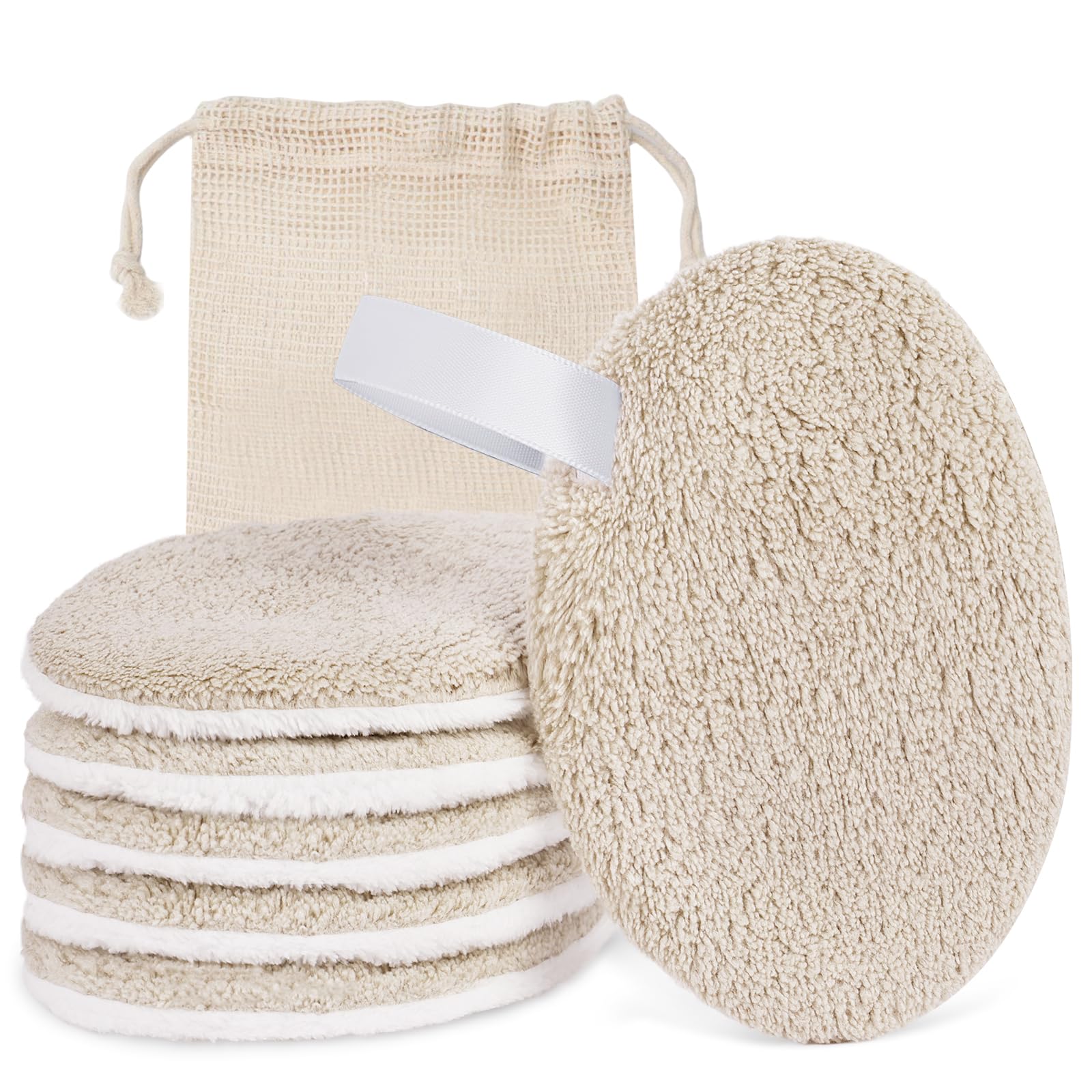 LOPHE Abschminkpads, 6 Stück Wiederverwendbar Makeup Entferner Pads, Abschminkpads Waschbar Wattepads Wiederverwendbar, Abschminktücher für Gesichtsreinigung, Oval Khaki