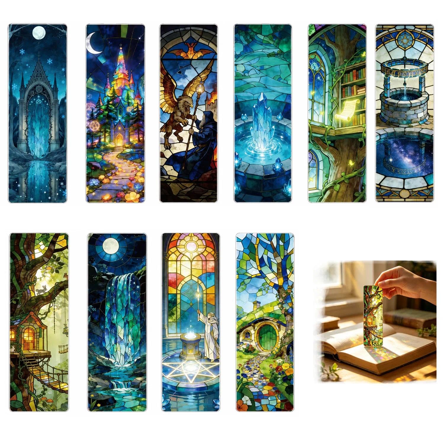 10 Styles Fantasy Bookmarks, Magic Theme Stained Acrylic Art Bookmark
