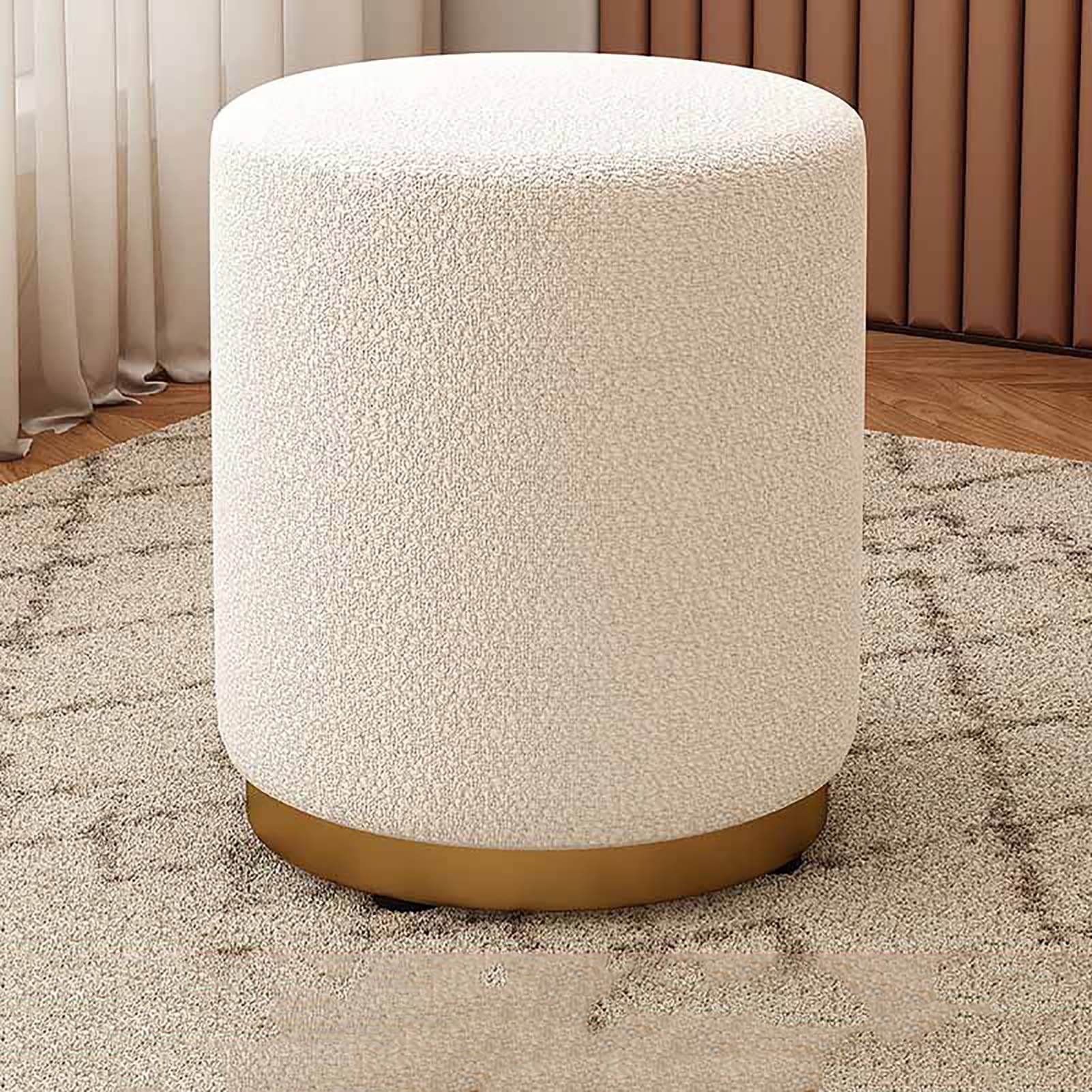 RILOOPRound Ottoman, Upholstered Soft Foot Rest Stool with Gold Base, Vanity Stool Chair for Living Room Bedroom/a/31 * 31 * 40Cm