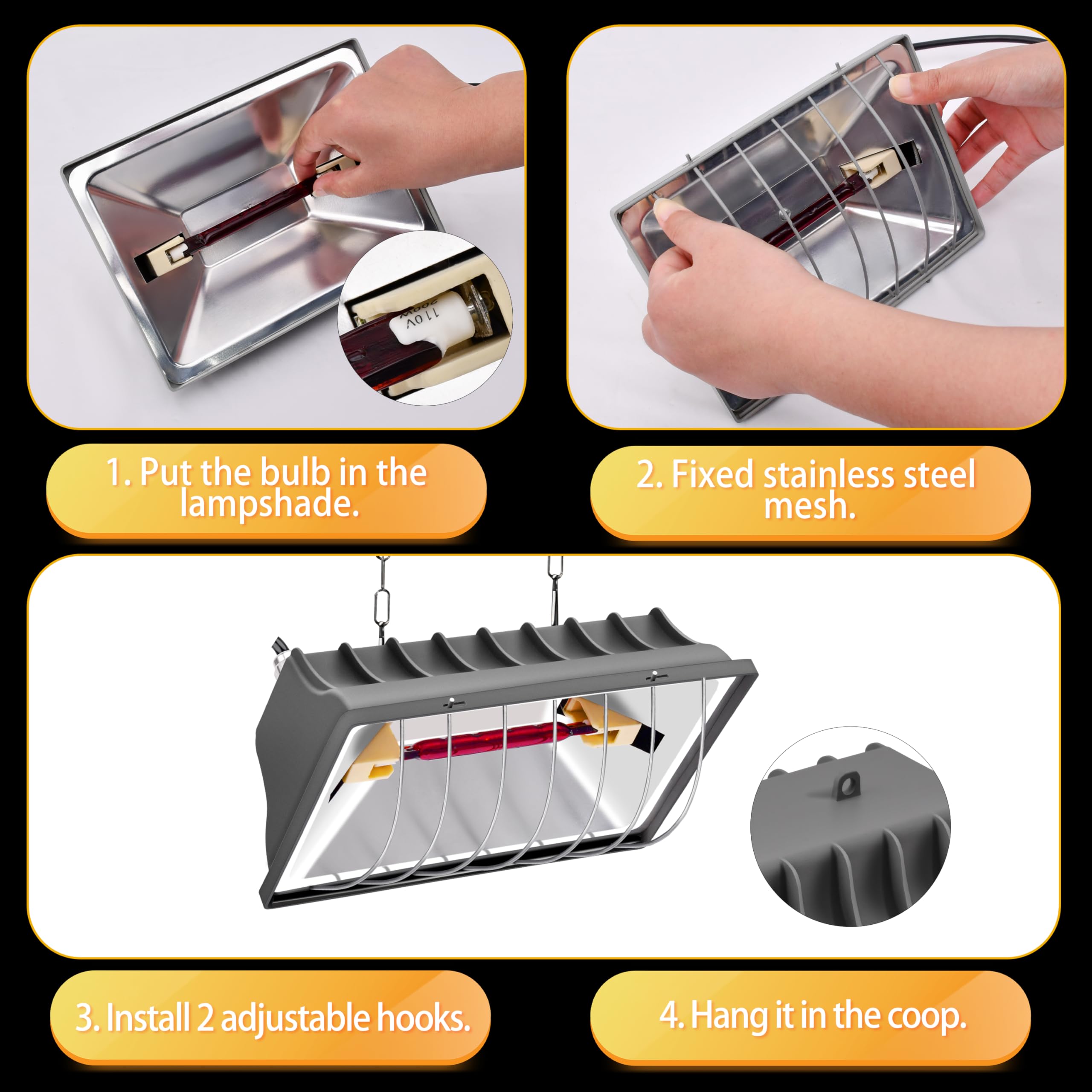 Lámpara calefactora de pollos, 175 W, placa de calefacción para pollitos, luz colgante, temperatura y altura ajustables con pantalla de aleación de aluminio anticaída, adecuada para pollos, patos