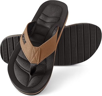 Mens Flip Flops - Comfort Arch Support Slides - Memory Foam Slip On Beach Sandals - Waterproof Open Toe Thong Slippers Summer Footwear