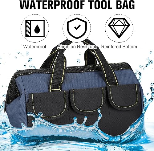 Miniatura 9 de Sanwuta Paquete de 3 bolsas de herramientas para hombres con parte inferior dura impermeable, bolsa de herramientas de alta resistencia de boca