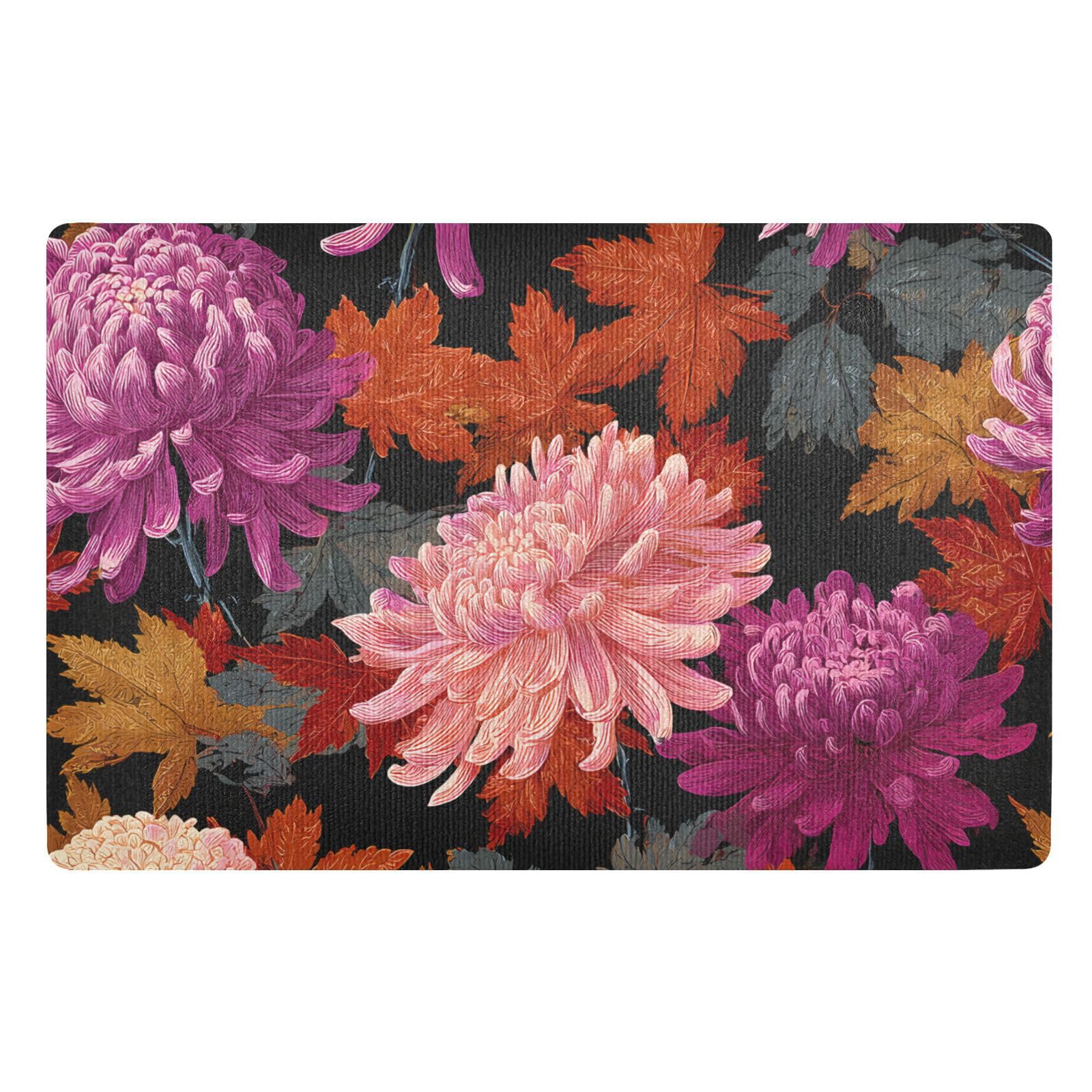 susiyo Japanese Chrysanthemums Door Mat 32x20 Inches Non-Slip Absorbent Indoor Doormat Floor Mat Entryway Rug Low-Profile Outdoor Welcome Mat for