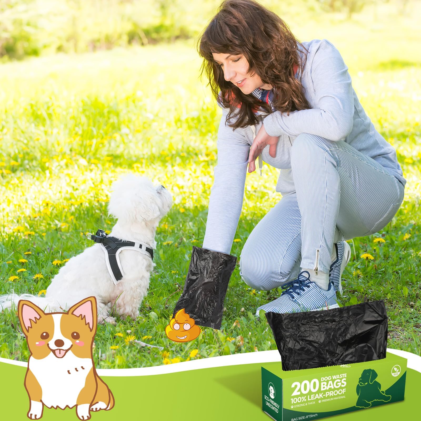 Sherr Hundekotbeutel, auslaufsicher, für Welpen, Haustiere, Outdoor-Spaziergänge und Reisen, 10 Rollen à 2000 Stück, Schwarz, 10 Rollen à 200 Stück