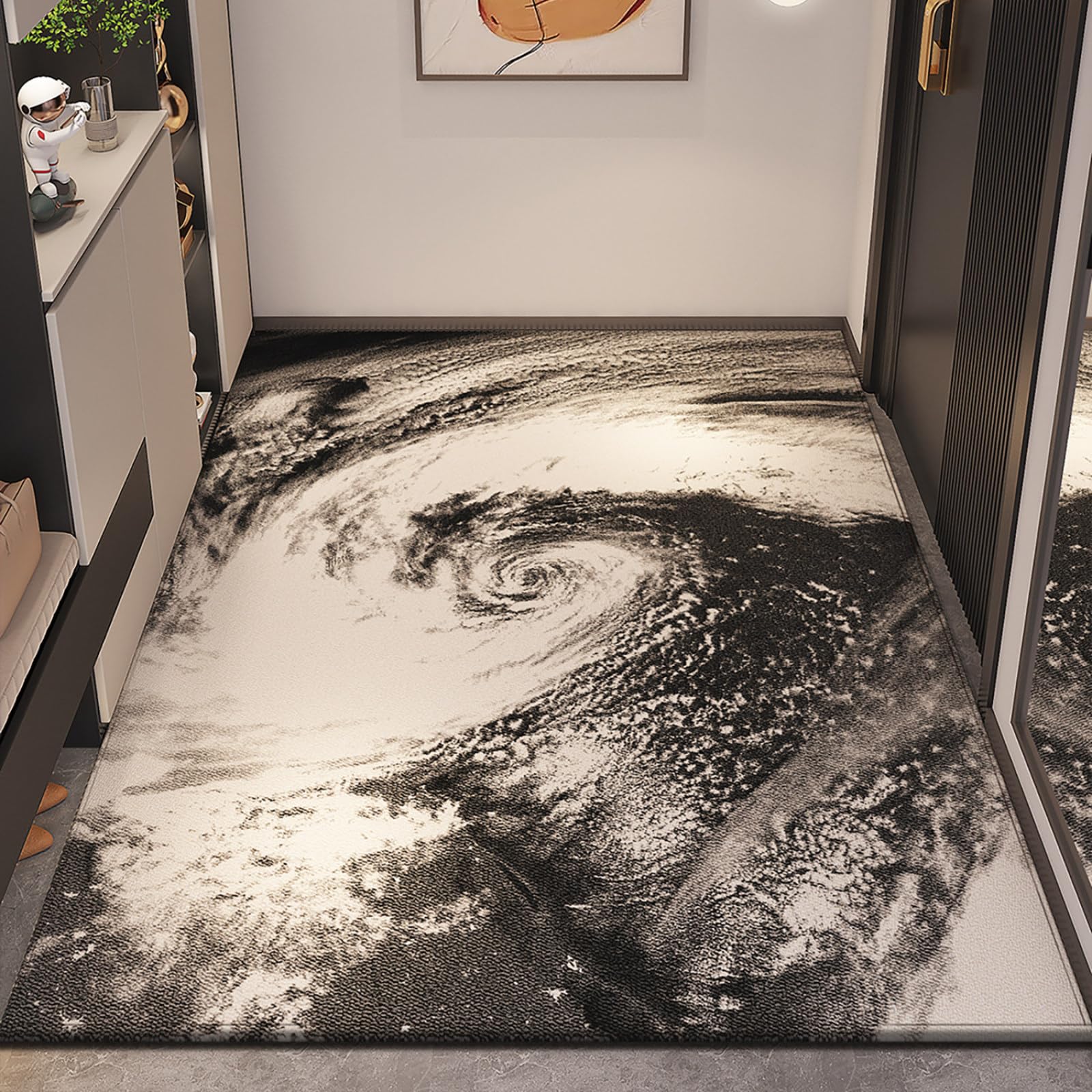 Felpudo Entrada Casa 90x150 Patrón De Vórtice Blanca Negro Felpudo Exterior Antideslizante Lavable Felpudos para Pasillo Cocina Puerta Jardín Decoración Alfombrilla para Entrada