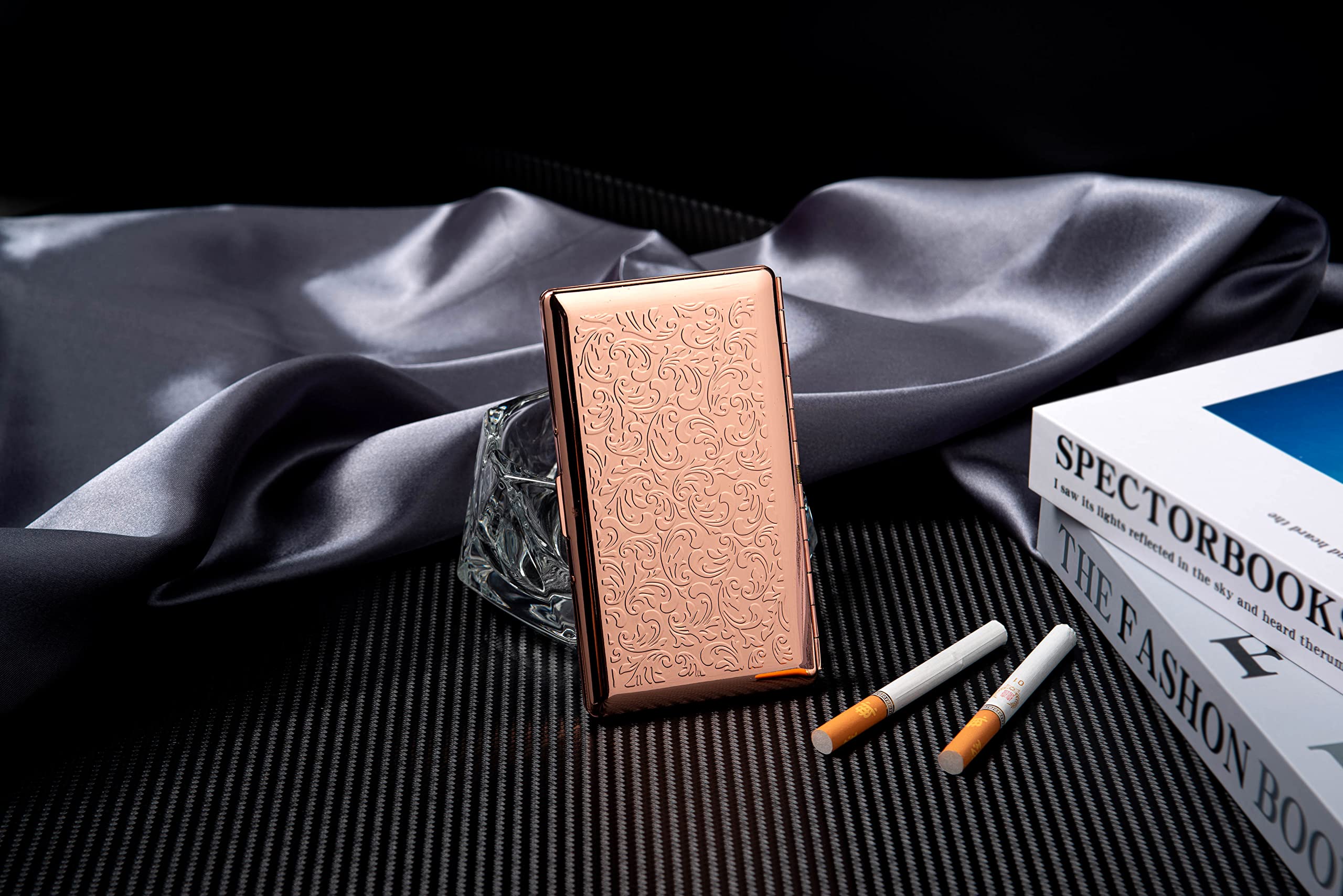 Beautiful Stylish Simple Unilateral Metal Ladies and Men's Cigarette Case,Holds 10 120's Capri Cigarettes (Arabesque Rose Gold): 10pcs 120mm Arabesque Rose Gold