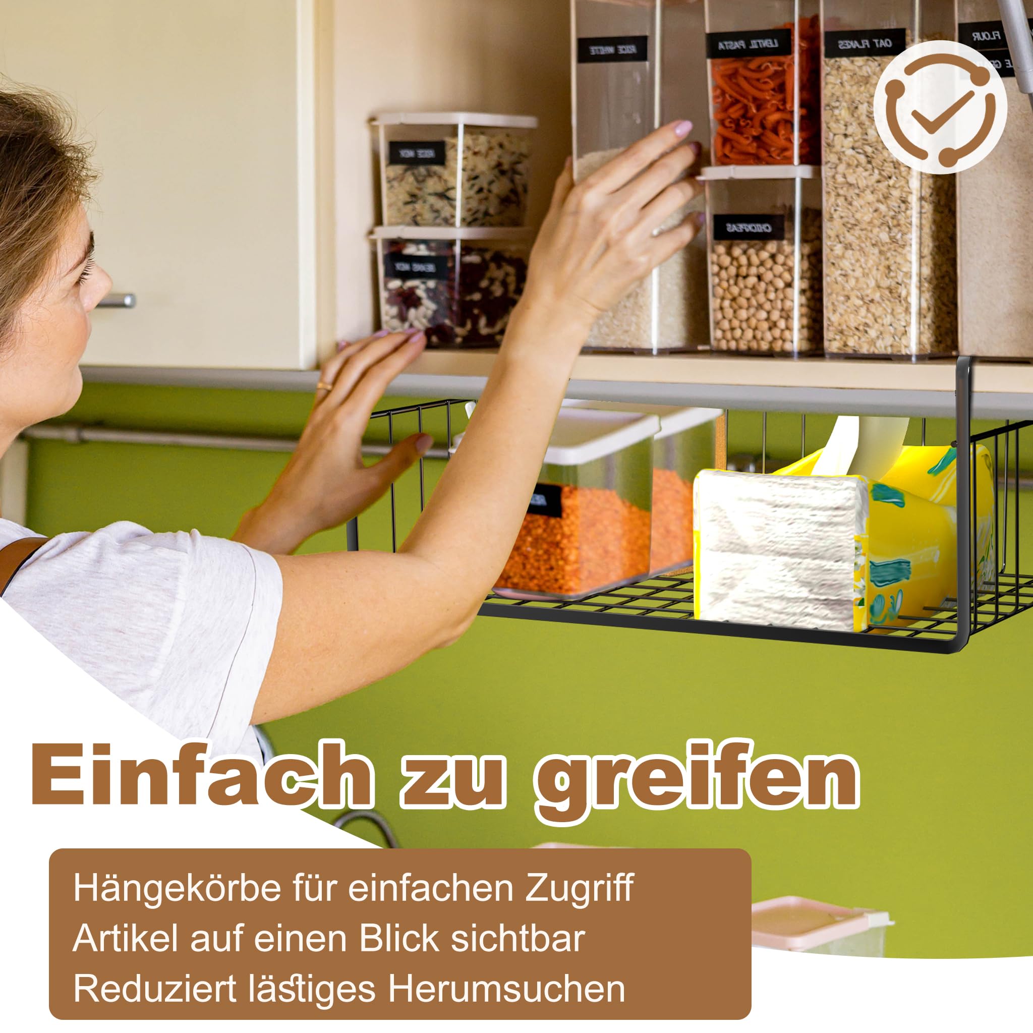 2er Set Hängekorb Unterregal Aufbewahrungskorb Metall Schwarz Korb-Organizer Regaleinhängekorb für Büro Küche Speisekammer Schrank