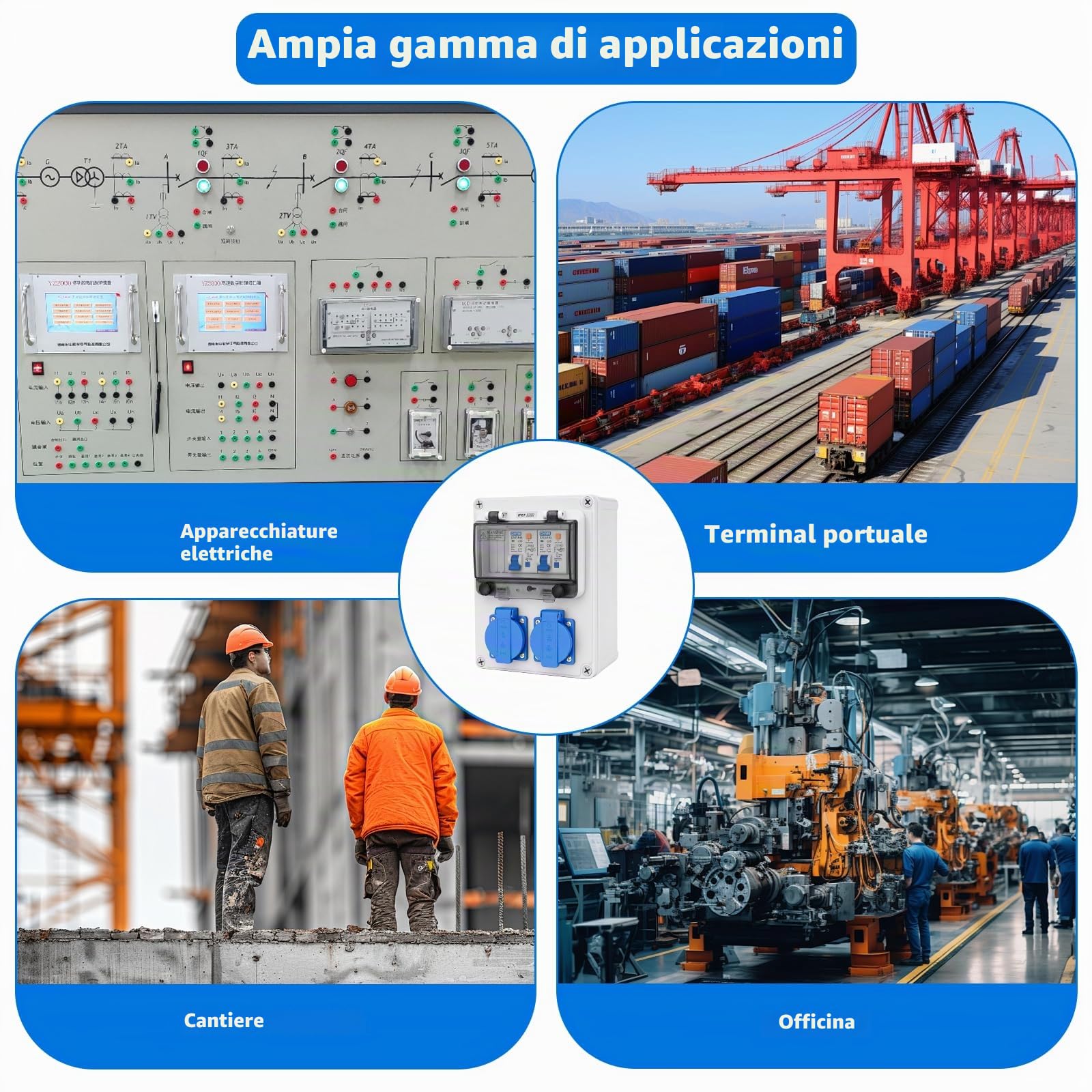 Distributore di corrente da 16 A, distributore a parete con interruttore automatico C16A e interruttore differenziale 25A, IP44, per uso interno ed esterno nei cantieri (2x16a 230V, LS+FI)