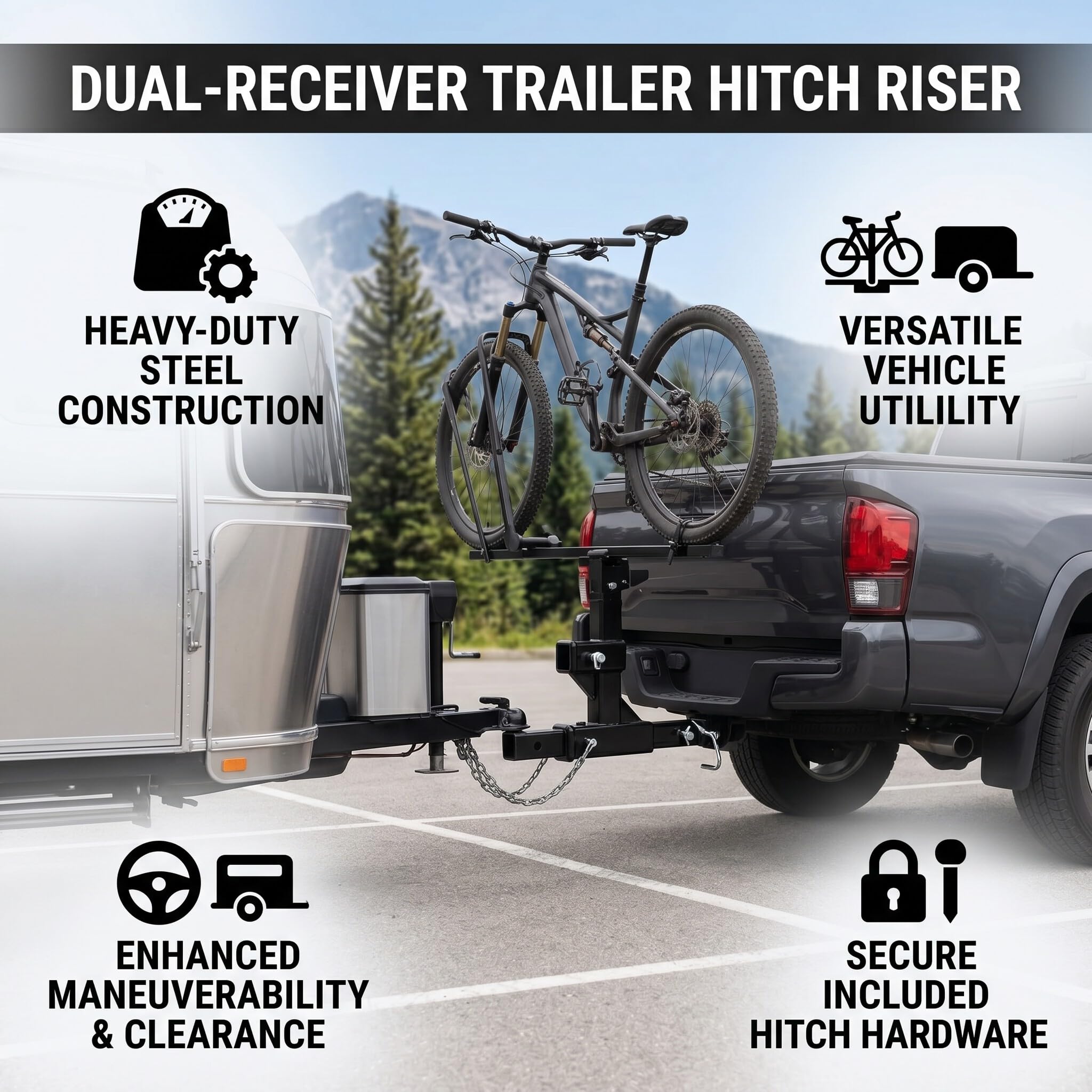 Ausla Extensión de Enganche Doble, Adaptador Elevador de Enganche para Remolque de Acero con Pasador y para Receptores de 2 Pulgadas, para Automóvil SUV Camión RV