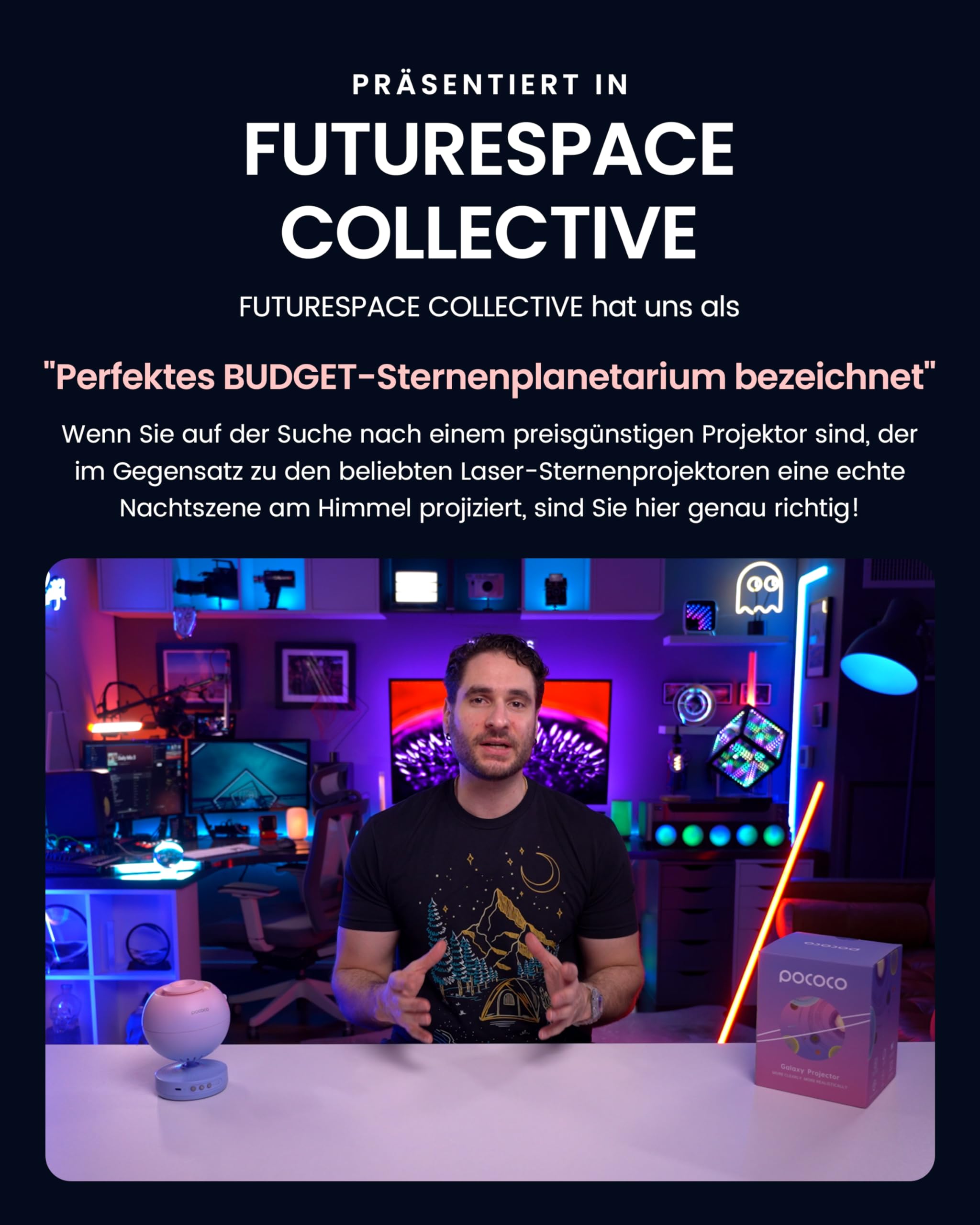 POCOCO Sternenhimmel Projektor, LED Galaxy Projektor, Planetarium für Kinder & Erwachsene, Aurora Nachtlicht mit 2 Discs & Timer