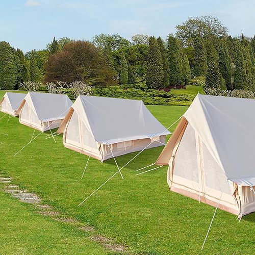 Miniatura 7 de Tienda de campaña glamping de lona de doble puerta, impermeable, para 4 personas con ventanas, fácil de instalar para todas las estaciones, abraza
