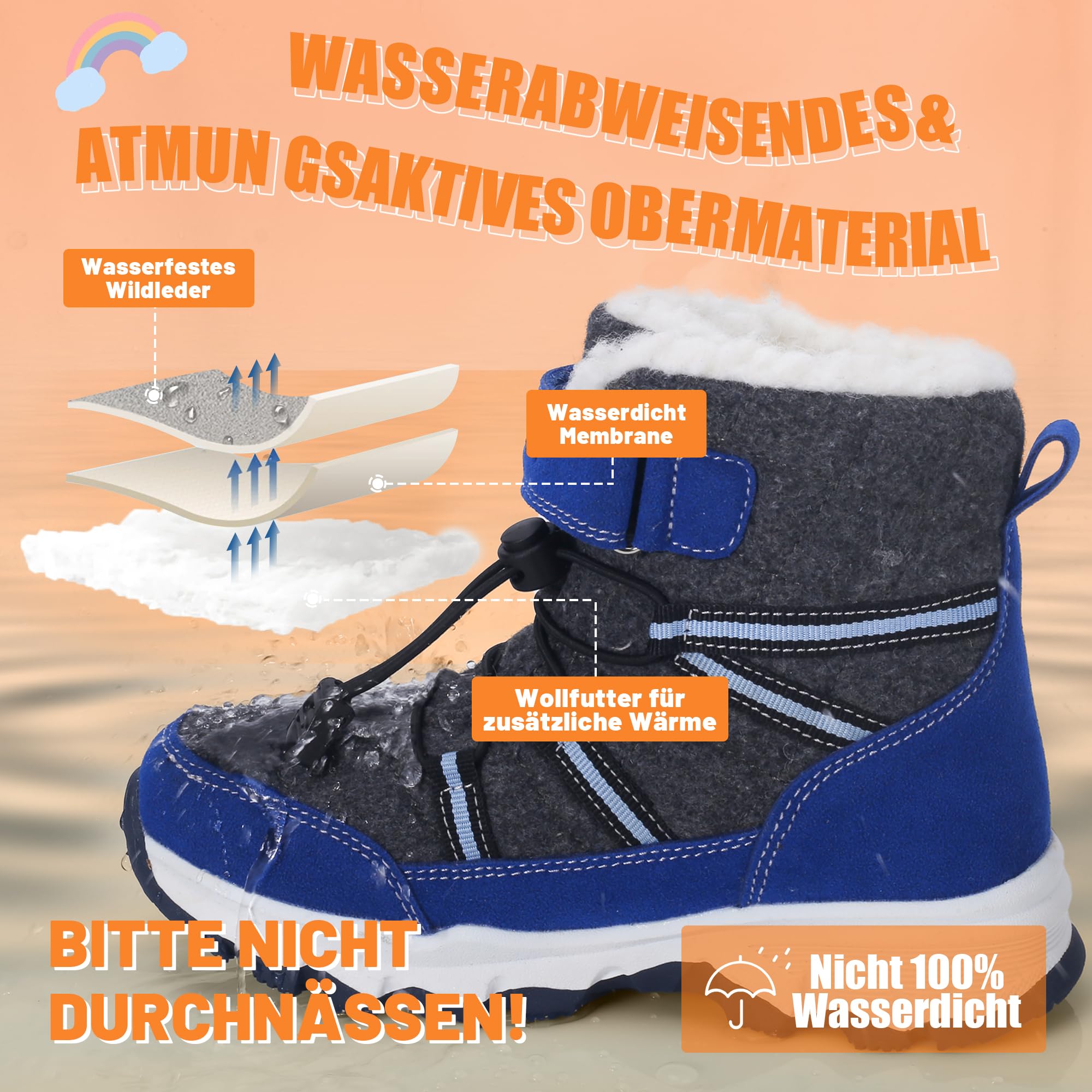 Stivali da Neve Bambini Scarpe Invernali di Lana Calde Antiscivolo Traspirante Escursionismo Scarponi da Ragazzi