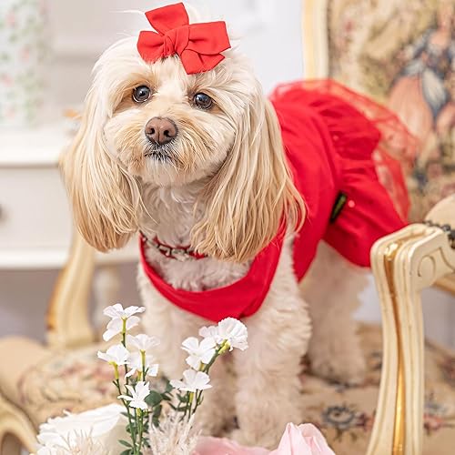 Miniatura 2 de Fitwarm Paquete de 2 vestidos de tul XOXO para perro del día de San Valentín ropa de perro 100 algodón para perros pequeños ropa de gato rojo talla S