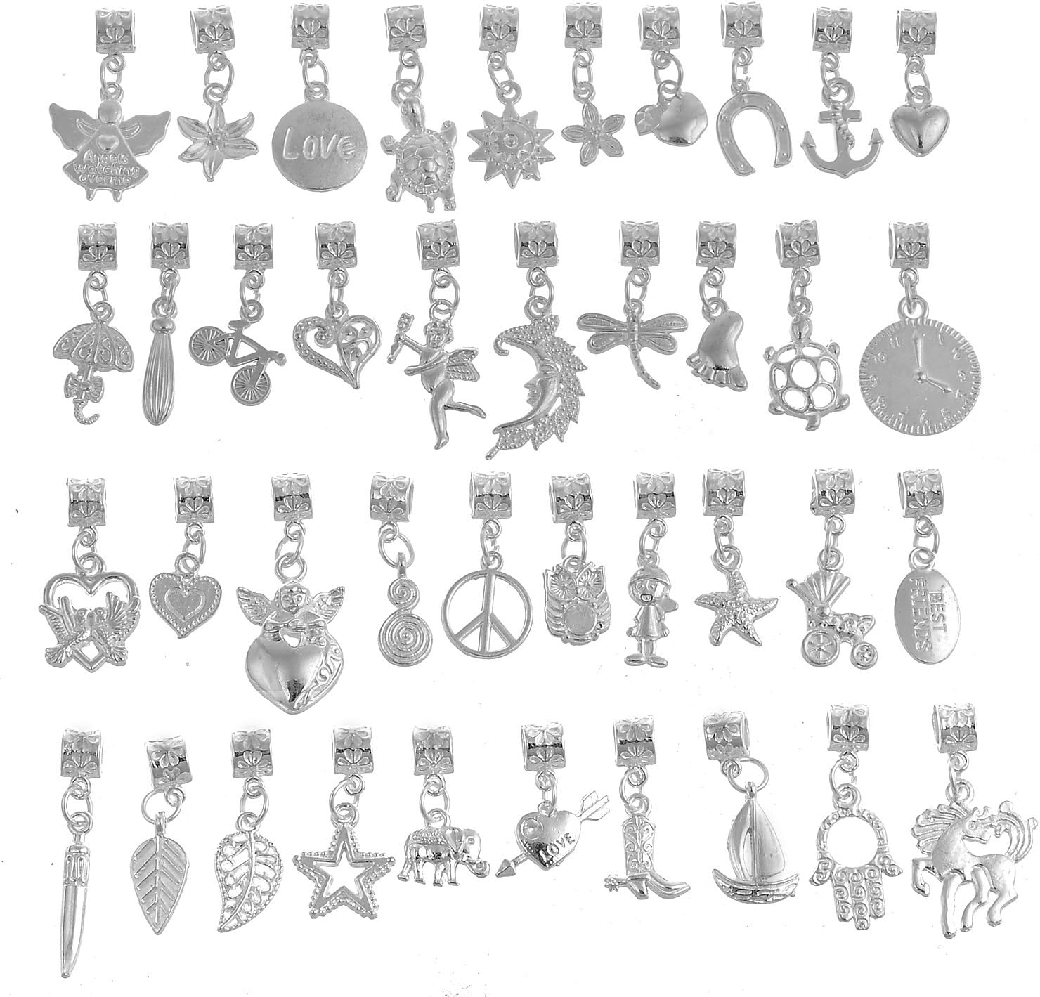RUBYCA Tibetan White Silver Plated Metal Connector Bails Mix Bead Pendant Charm Bracelet
