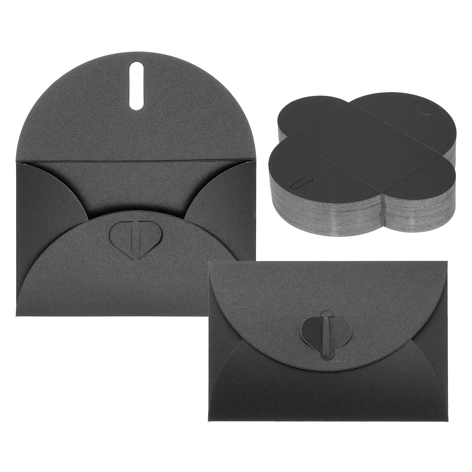 PATIKIL 100Pack Small Gift Cards Envelopes, Heart Clasp Black Mini Card Envelopes for Business Card Easter Wedding Greeting Graduation Party Invitation, 4X3 Inches