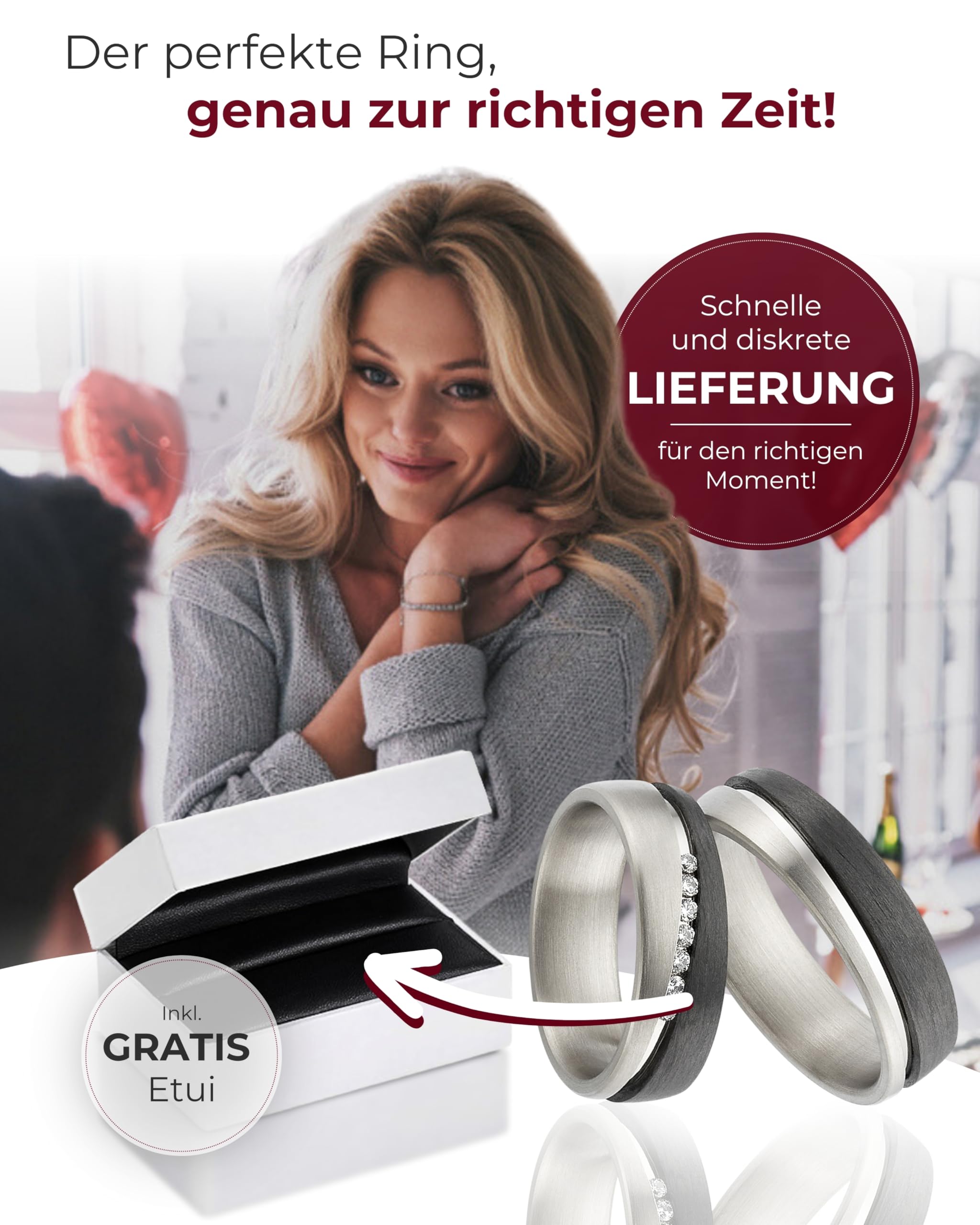123traumringe Eheringe in Carbon & Titan I Partnerringe mit 7 Zirkonia & Etui I Gravierbare Eheringe mit Ringgröße 50-72 mm I Hochwertige Verlobungsringe in 6 mm Breite & 2 mm Stärke I S 58