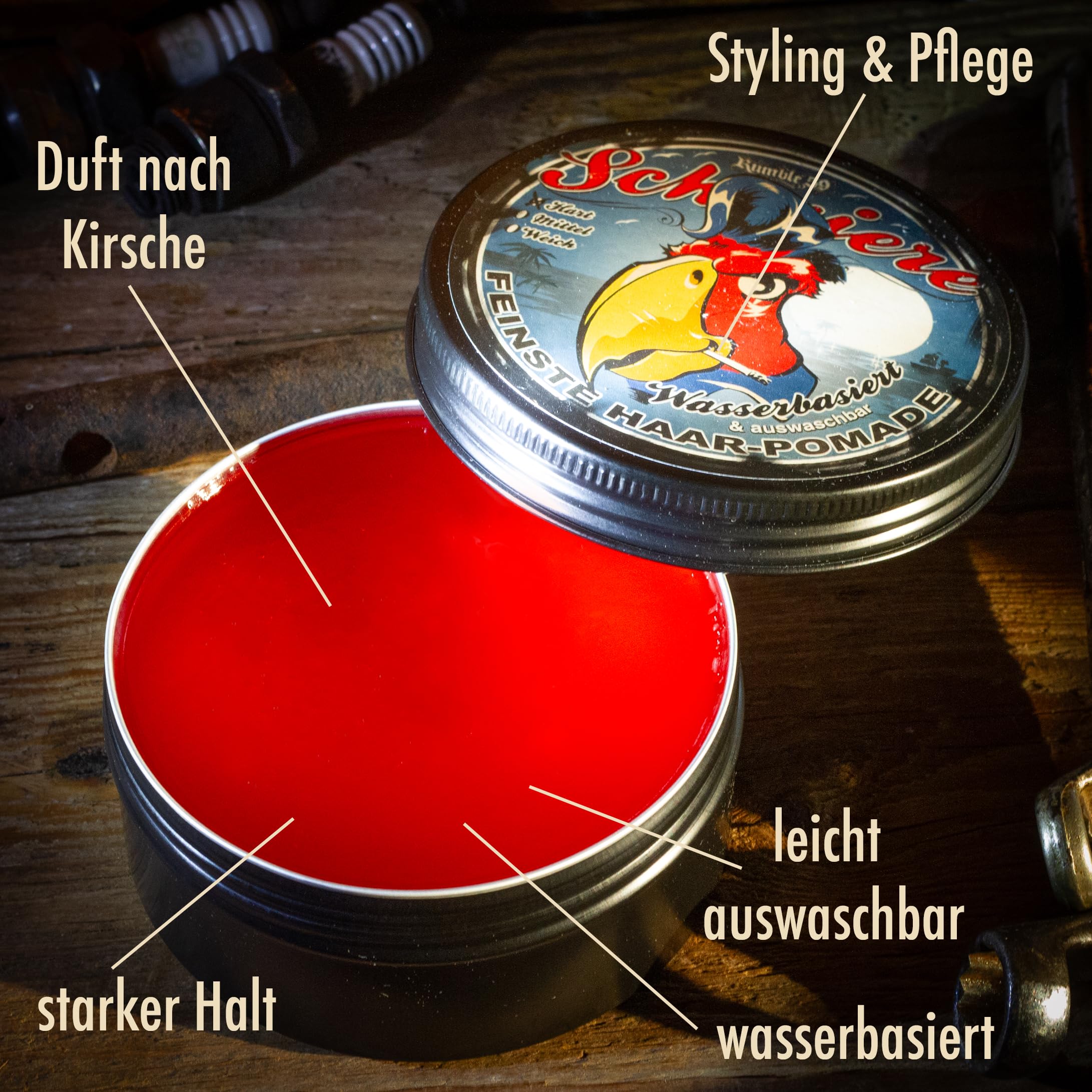 Rumble59 - Schmiere Pomade für Männer - Klassiker mit Kirschduft - 250 ml, starker Halt - wasserbasierte Haar Pomade, auswaschbar - Hairstyling Made in Germany