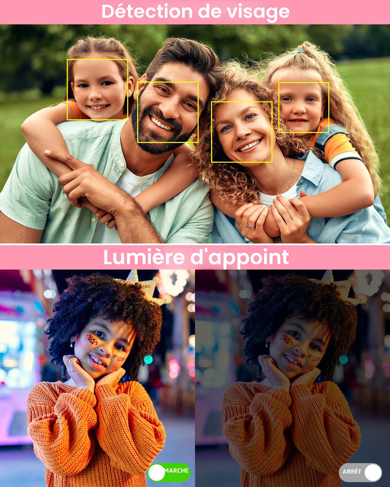 Appareil Photo Numérique 1080P Appareil Photo 44 MP Appareil Photo Compact Portable avec Écran LCD 2,4", Zoom Numérique 16X, Carte Mémoire Micro 32 G, 1 Batterie pour Adolescents, Étudiants-Rose