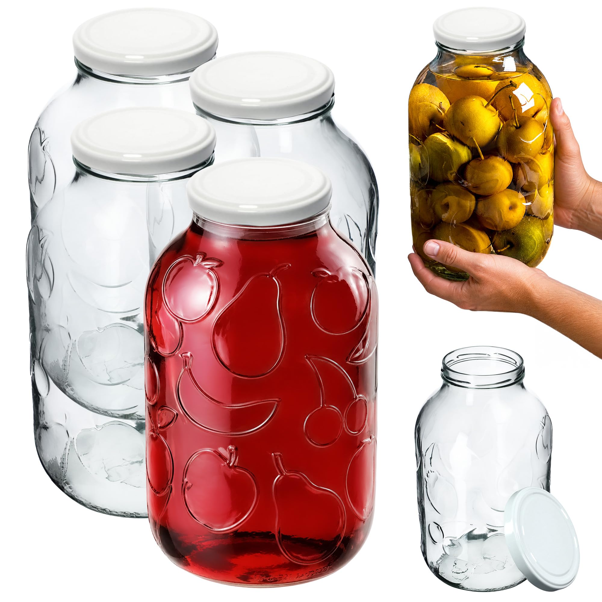 KADAX Set di 4 Barattoli per Conserve da 5 l con Tappo a Vite Ø100 mm, Grandi barattoli con Coperchio, per Conserve, fermentare e conservare, per cetrioli, crauti (Bianco)
