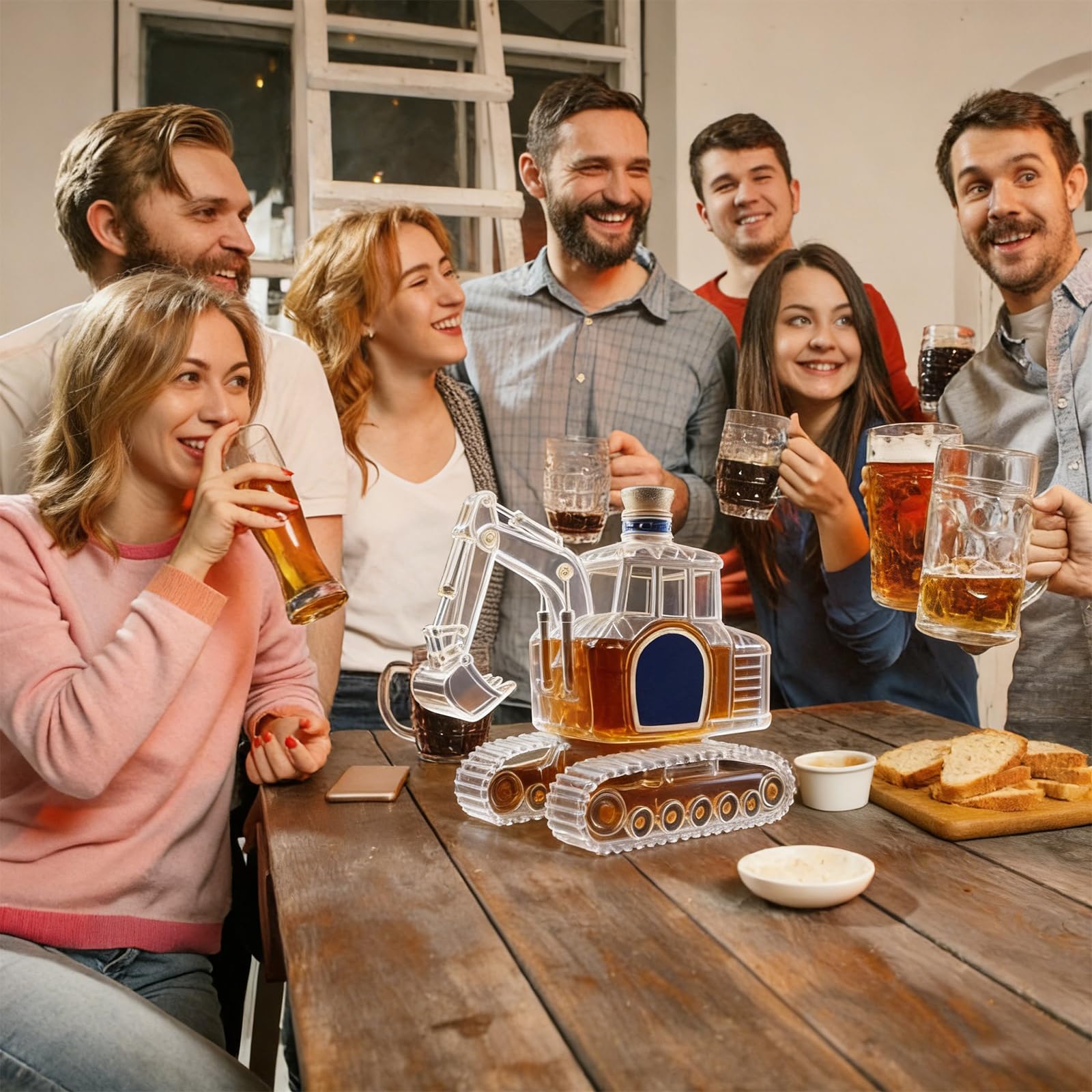 Carafe à whisky fantaisie en forme d'excavatrice de 350 ml, décanteur en verre à whisky, bouteille de vin, distributeur d'alcool pour bar à domicile, cadeau créatif pour les constructeurs, mécaniciens