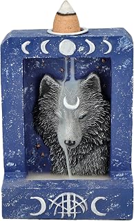 Pacific Giftware 4" Tall Moon Phase Backflow Incense Burner for Spiritual Home Decor, Wolf Figurine