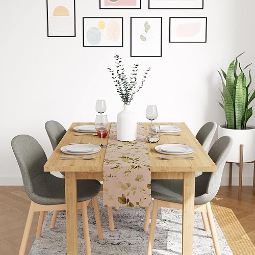 Miniatura 2 de Encasa Camino de mesa de comedor para 6 plazas, tela de sarga de poliéster, estampado digital de aluminio, tamaño 11 x 72 pulgadas, paño decorativo