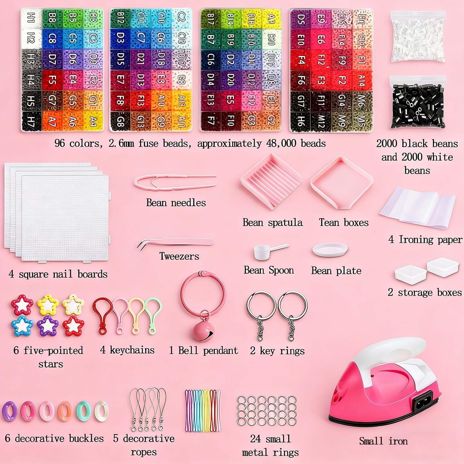 96 Colors 2.6mm Mini Fuse Beads Kit for Pixel Art & DIY Crafts, Mini Bead Set for Teens & Adults, Creative Craft Supplies for Detailed Pixel Projects