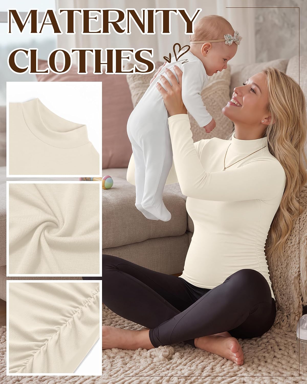Riyiper 4 Pack Women's Maternity Turtleneck Long Sleeve Shirts