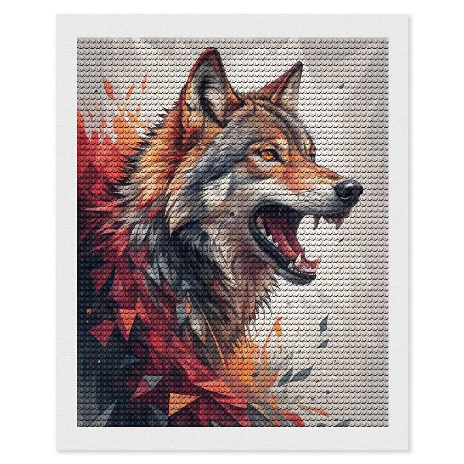 Junmoney Abstract Wolf Portrait DIY Diamond Art Canvas Kit 16"x20", Simple to Start, Fun Craft Experience, Modern Decor, Gift Idea, Adhesive Canvas