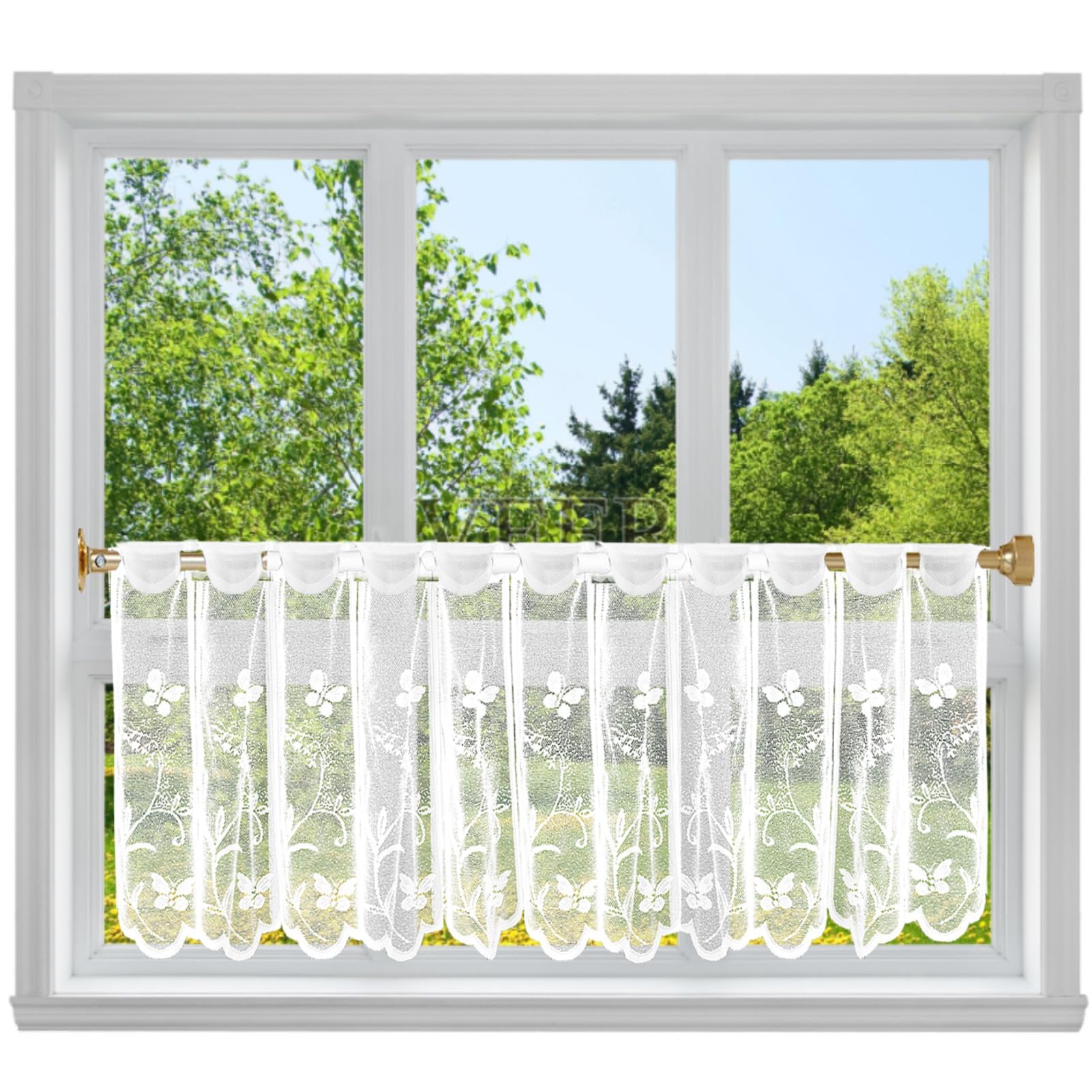 Toaluea Cortinas Cortas Jacquard 130×45cm, Visillos Cortos para Ventanas Cocina Transparente, Visillo Corto Blanco para Ventanas Se Aplica a Sala y Dormitorio