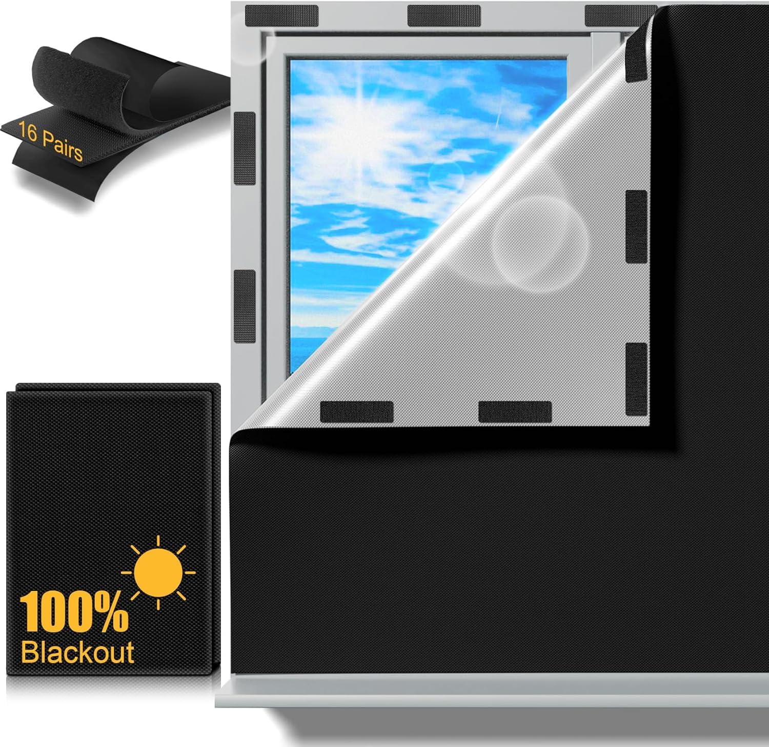 Tessuto Oscurante per Finestre, 2026 New Tenda a senza Forare per Finestre da Tetto, Tenda oscurante con 16 Paia Adesivi Tenda oscurante Oscurare Isolamento termico per Finestra da Tetto e Attico