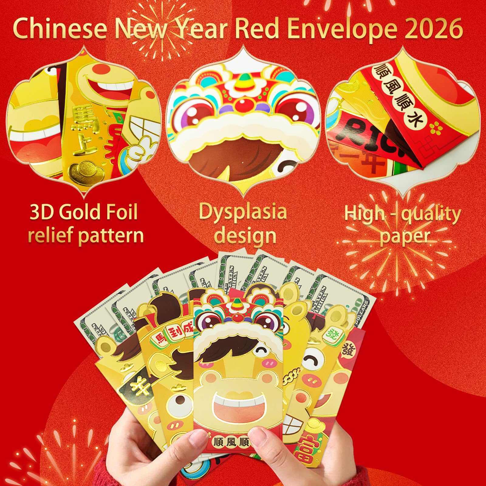 Traditionelle rote Umschläge, chinesisches Neujahr 2026, chinesische rote Umschläge, sanftes Segeln und sofortiger Erfolg, ältere Menschen, Neujahr, Geld, Geburtstag, Party, Urlaub, Hochzeit