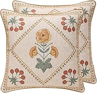 Vista 62 de patdrea Fundas de almohada de diseño floral vintage para sofá, fundas de almohada de lino marrón amarillo con patrón de pájaro y rosa, cojín