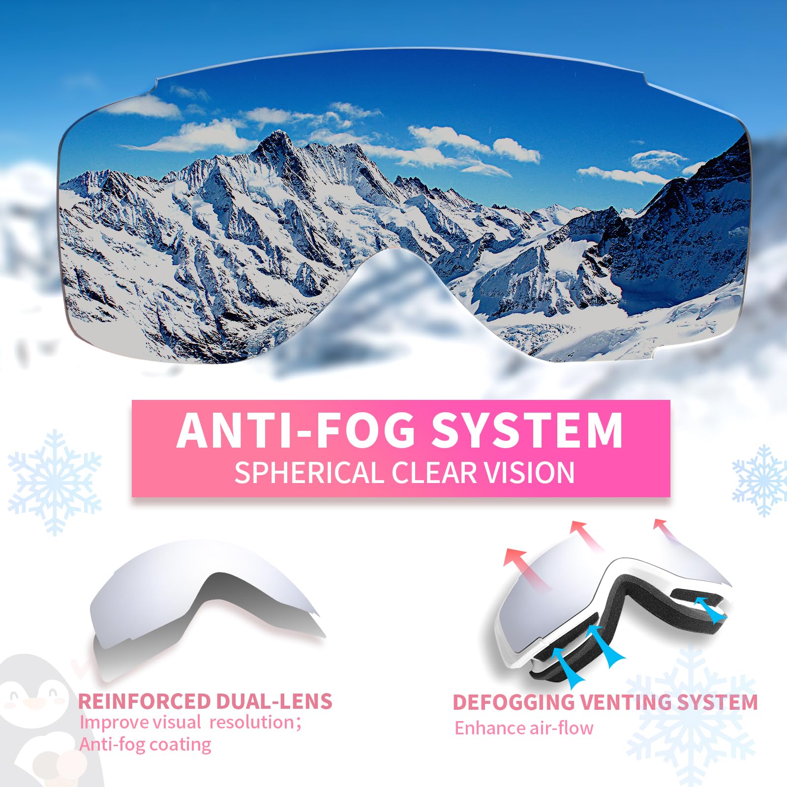 Freela Lunettes de ski et de planche à neige pour enfants (3-14 ans) - Lunettes anti-buée et anti-UV pour filles et garçons