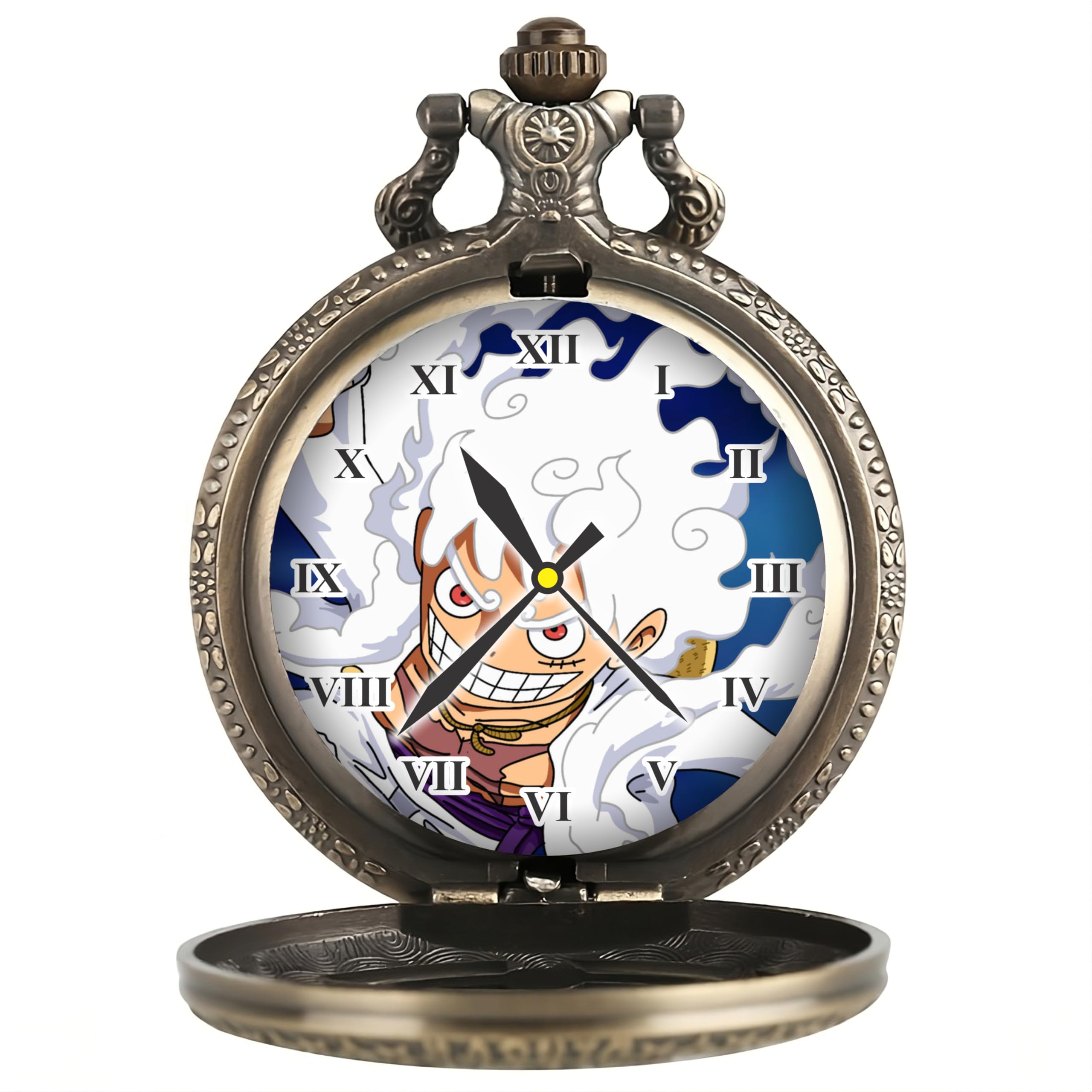 Tiny Tim Antique Bronze Working Pocket-Watch Anime One Piece Print On Dial Metallic Merchandise Cosplay Best Gift for Otaku Fans on Special Occasions