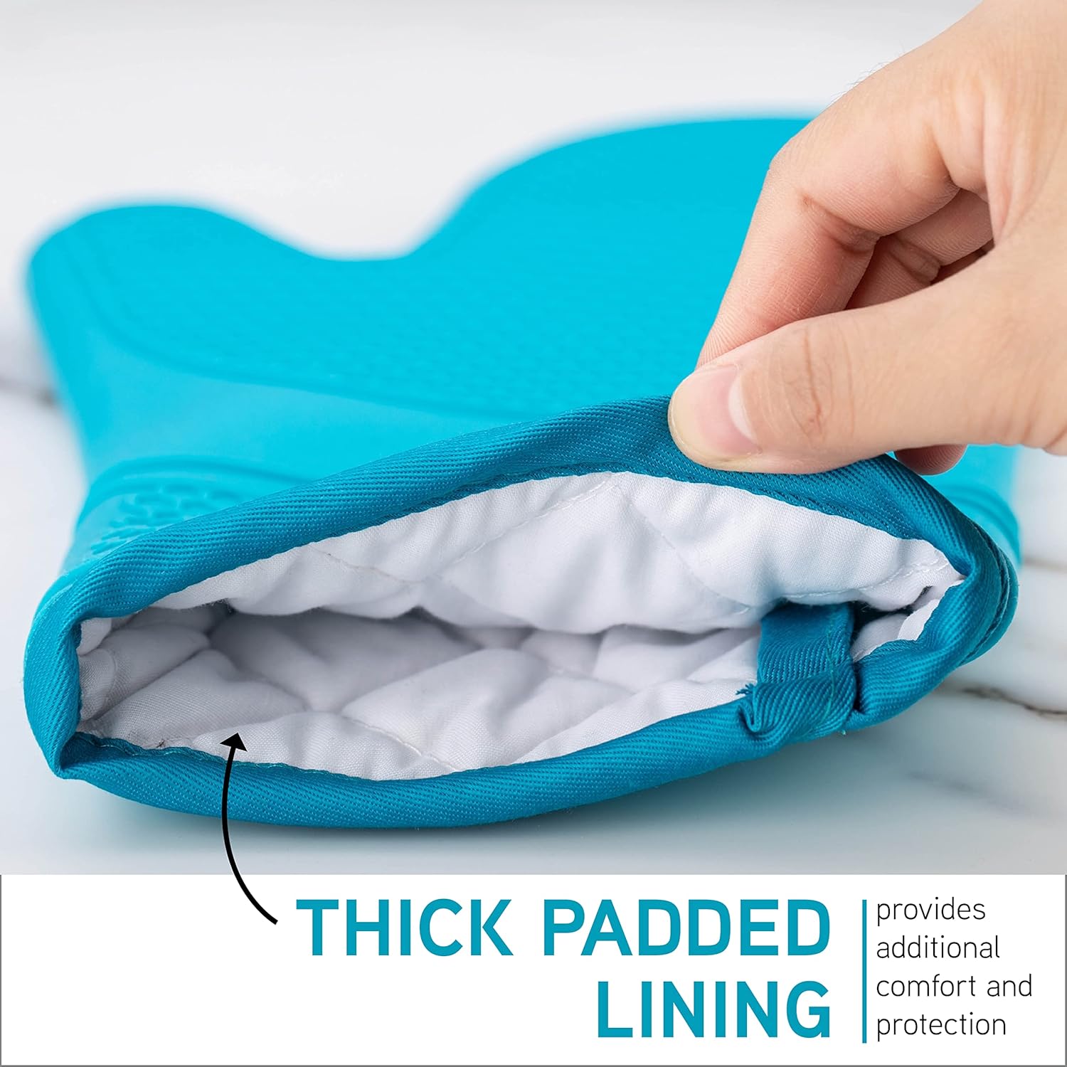 COOK WITH COLOR Silicone Oven Mitts- Heat Resistant Gloves with Soft Quilted Lining Oven Mitt Pot Holders for Cooking and BBQ, Teal, Mitt Set - Image 5