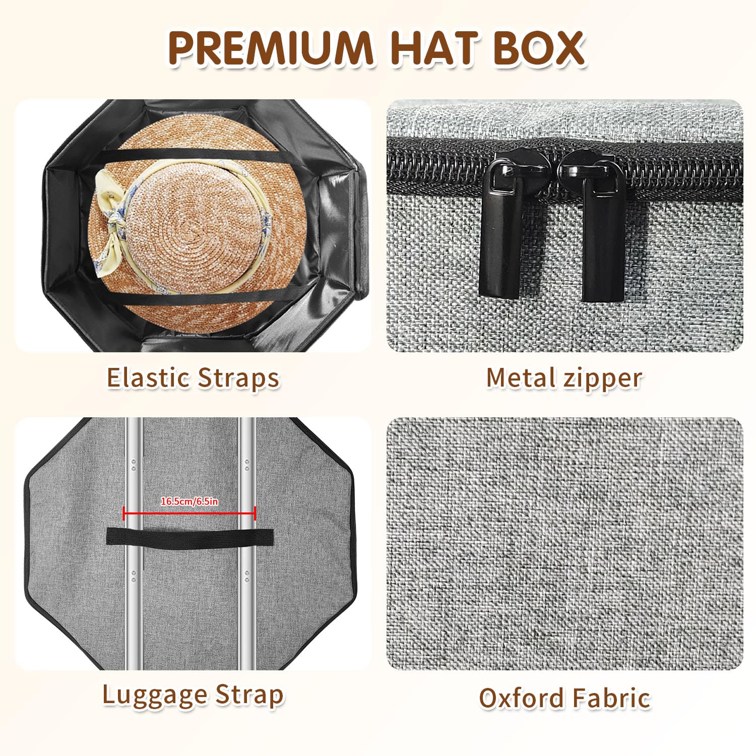 Scatola per cappelli da viaggio e conservazione, impilabile, pieghevole, per donne e uomini, con manico, risparmia spazio, viaggi con cartoncino armadio, grigio