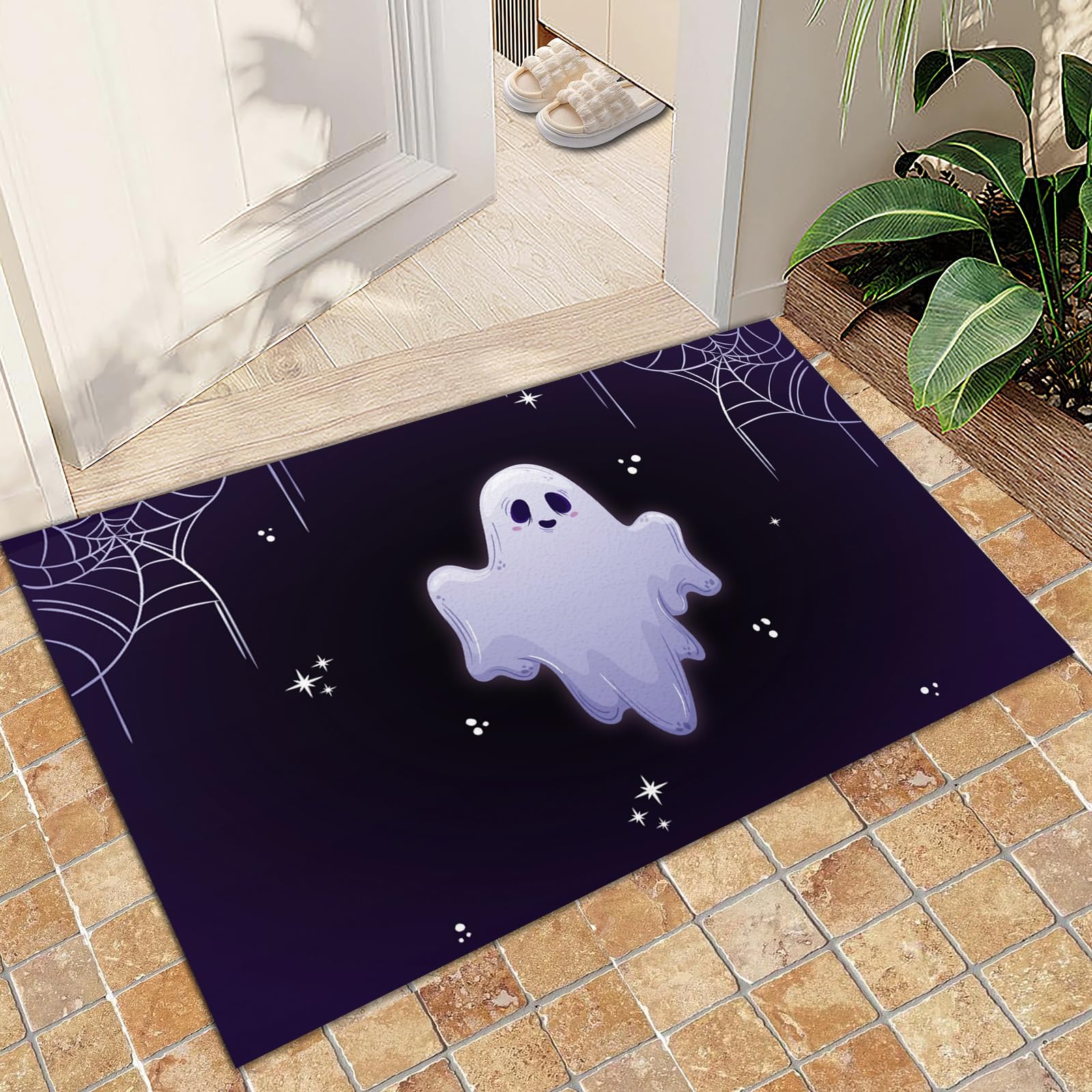 Area Rug 90x120cm Halloween Ghost Bath Mat Rug, Soft Non Slip Halloween Rugs, Floor Mat for Bathroom Kitchen Rug Low Pile Machine Washable Easy Cleaning Foldable for Room Decor Halloween Supplies