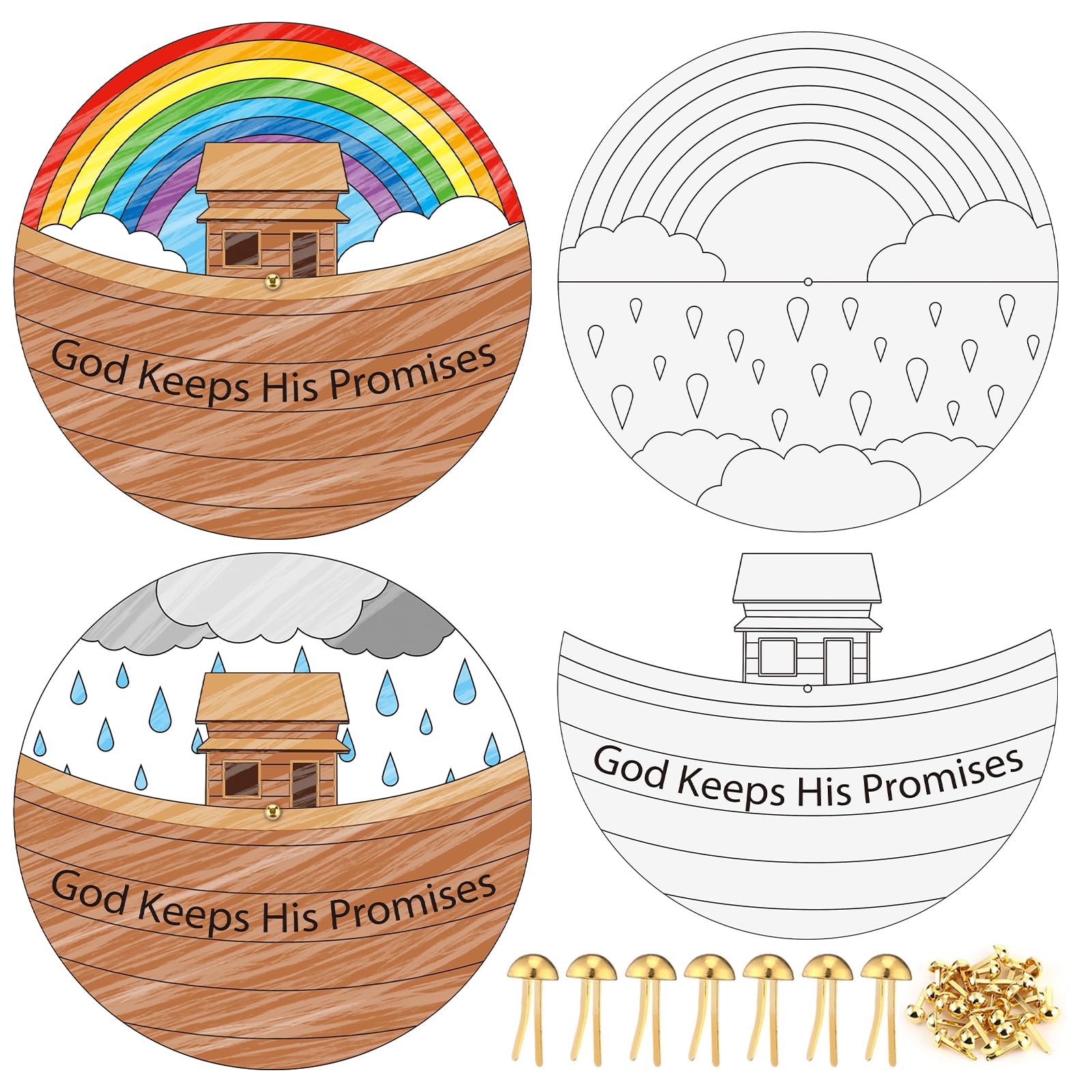 Dispowreath 24 Sets Color Your Own God Keeps His Promises Wheel, Make 24 Noah's Ark Bible Craft Religious Activity Kit Christian Crafts for Home Supplies