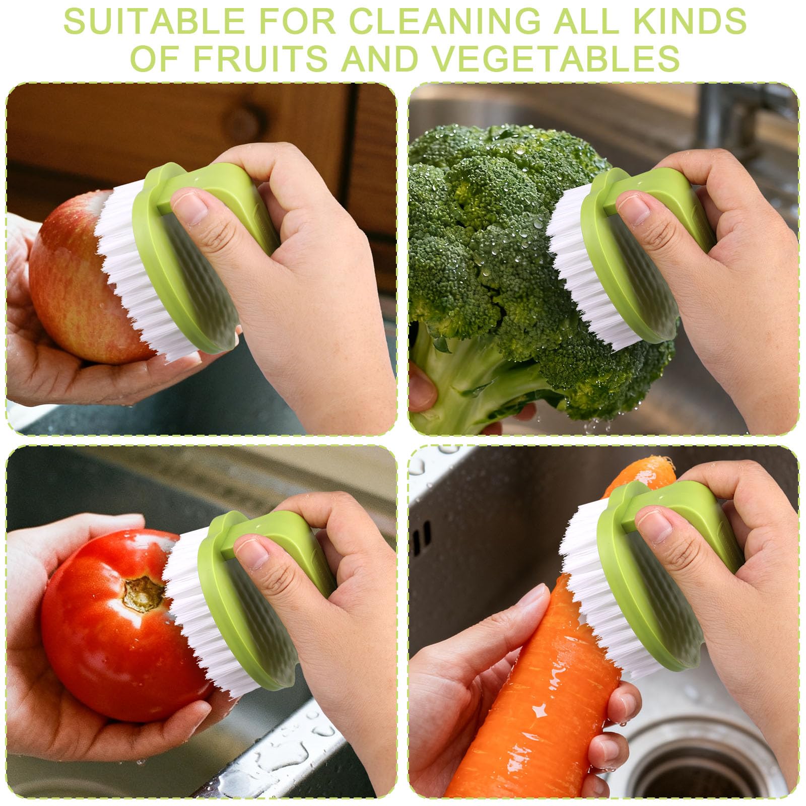 Brosse Légumes 2pcs 8x7x6,5cm PP Poils Rigides Manche Fruits Pommes Terre Carottes Blanc Vert