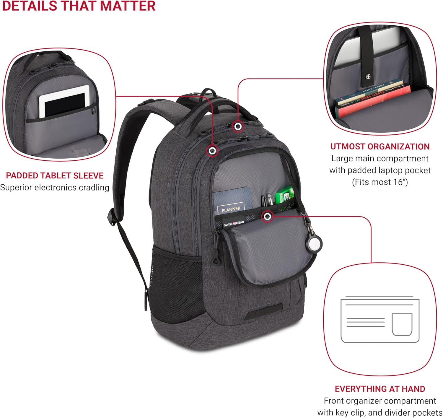 SwissGear Cecil 5505 Laptop Backpack, Charcoal, 18-Inch - Image 2