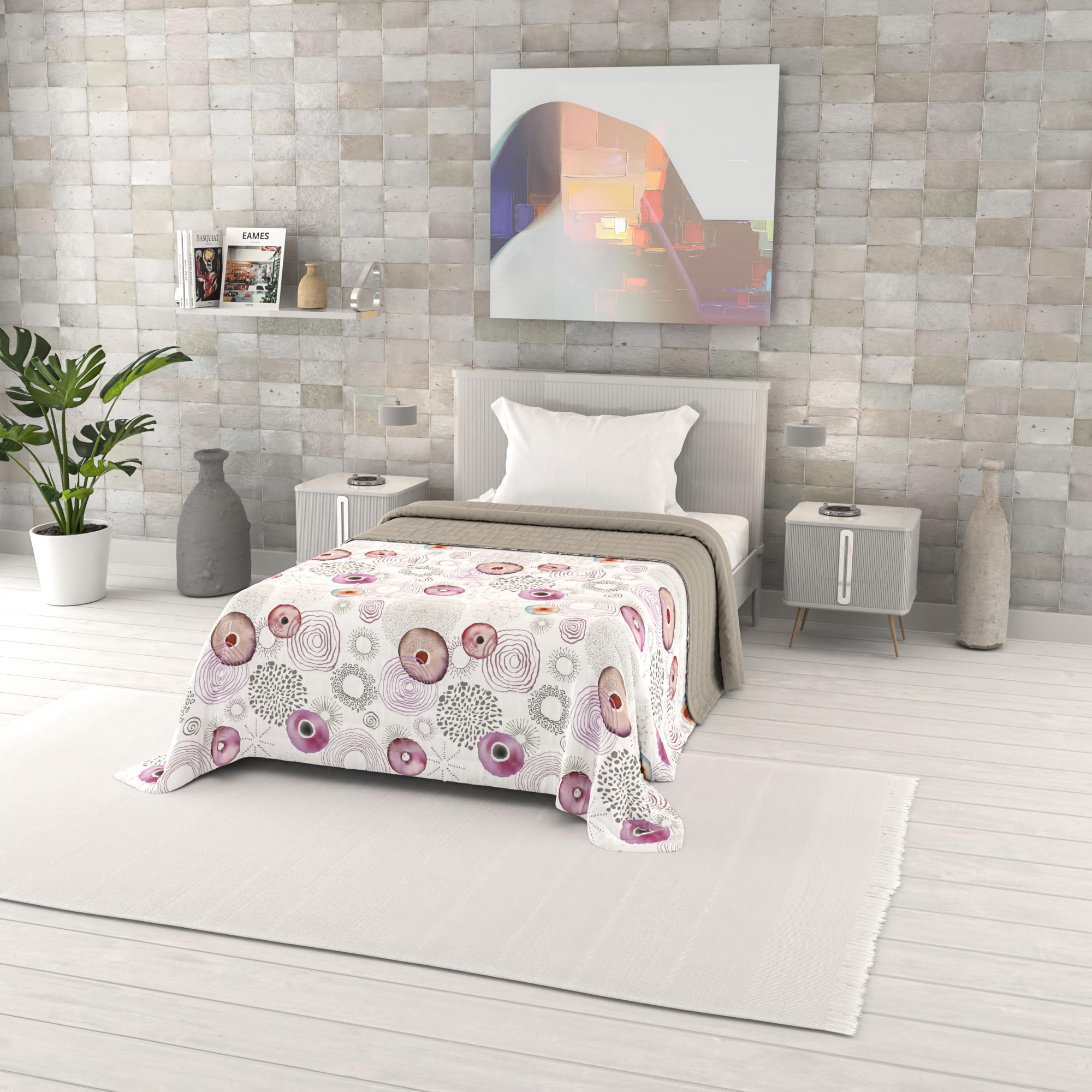 Italian Bed Linen Fantasy Printed Summer Quilt, Polyester Filling, Morfeo, 170 x 270 cm