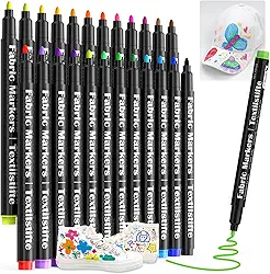 Marcadores de tecido permanentes para camisetas, macacões de bebê, babadores, fronhas brancas, sacolas de lona, roupas, sem manchas, ponta fina, segura para crianças e não tóxica. Conjunto de 24 cores de canetas de tinta em tecido JR.WHITE