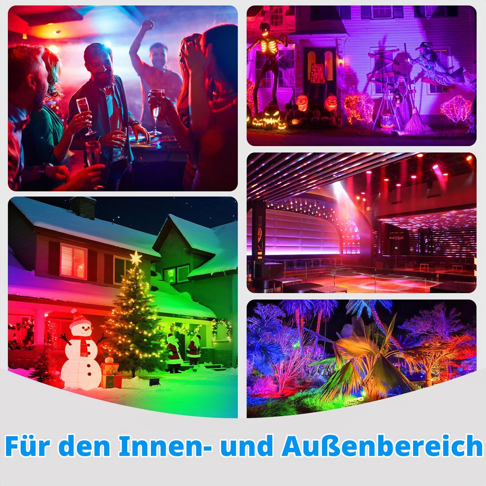 T-SUNUS LED Strahler Außen RGB, 60W RGB Strahler Outdoor Farbig mit Fernbedienung Bluetooth APP, IP66 Wasserdicht für Garten Party Halloween Weihnachten 4 Stück
