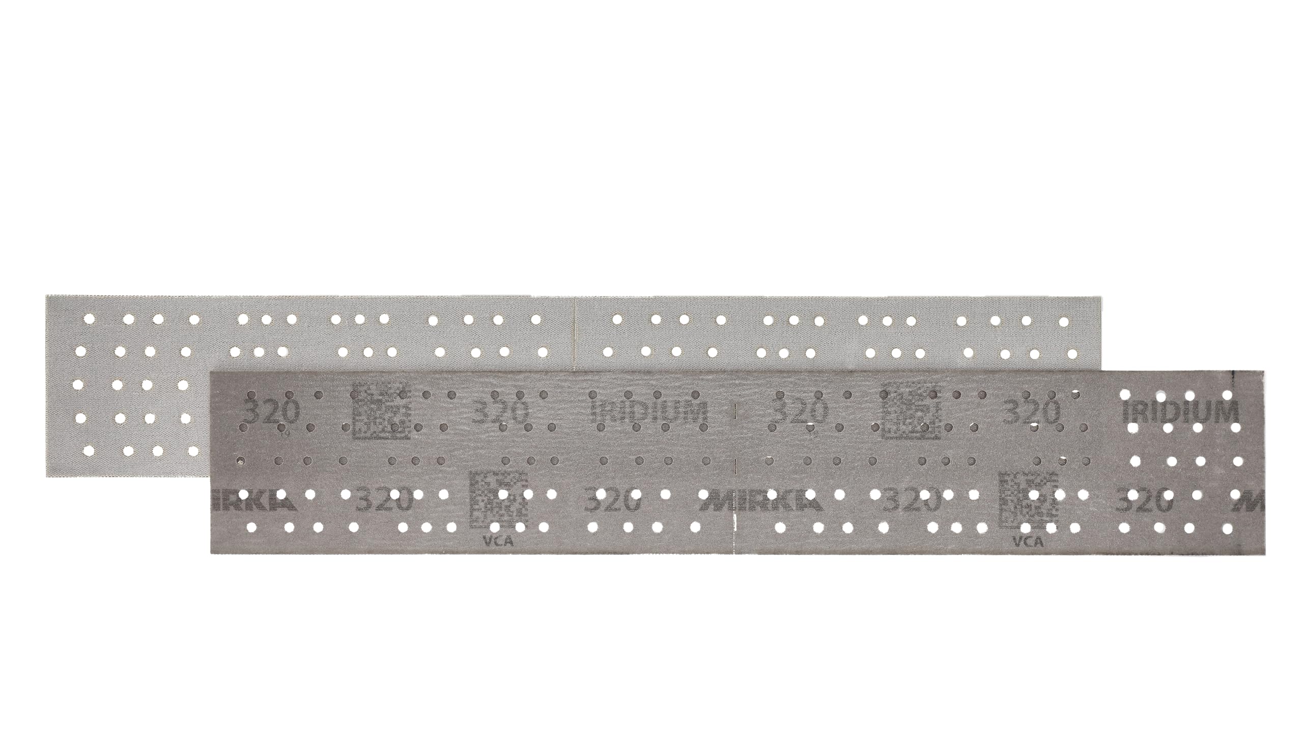 Mirka Papel de lija Iridium 70x400 mm 140 Agujeros grano 320 50 uds | Papel de lija perforado cierre adhesivo grano 320 ideal para lacas masillas imprimaciones madera acero minerales