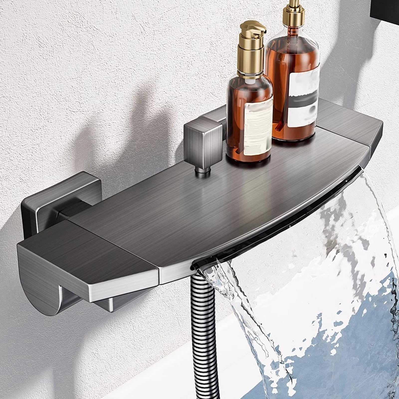 XJTNLB Grifo Bañera Cascada Gris Grifo de Pared Monomando de Bañera/Ducha Grifos para Ducha de Baño Moderno